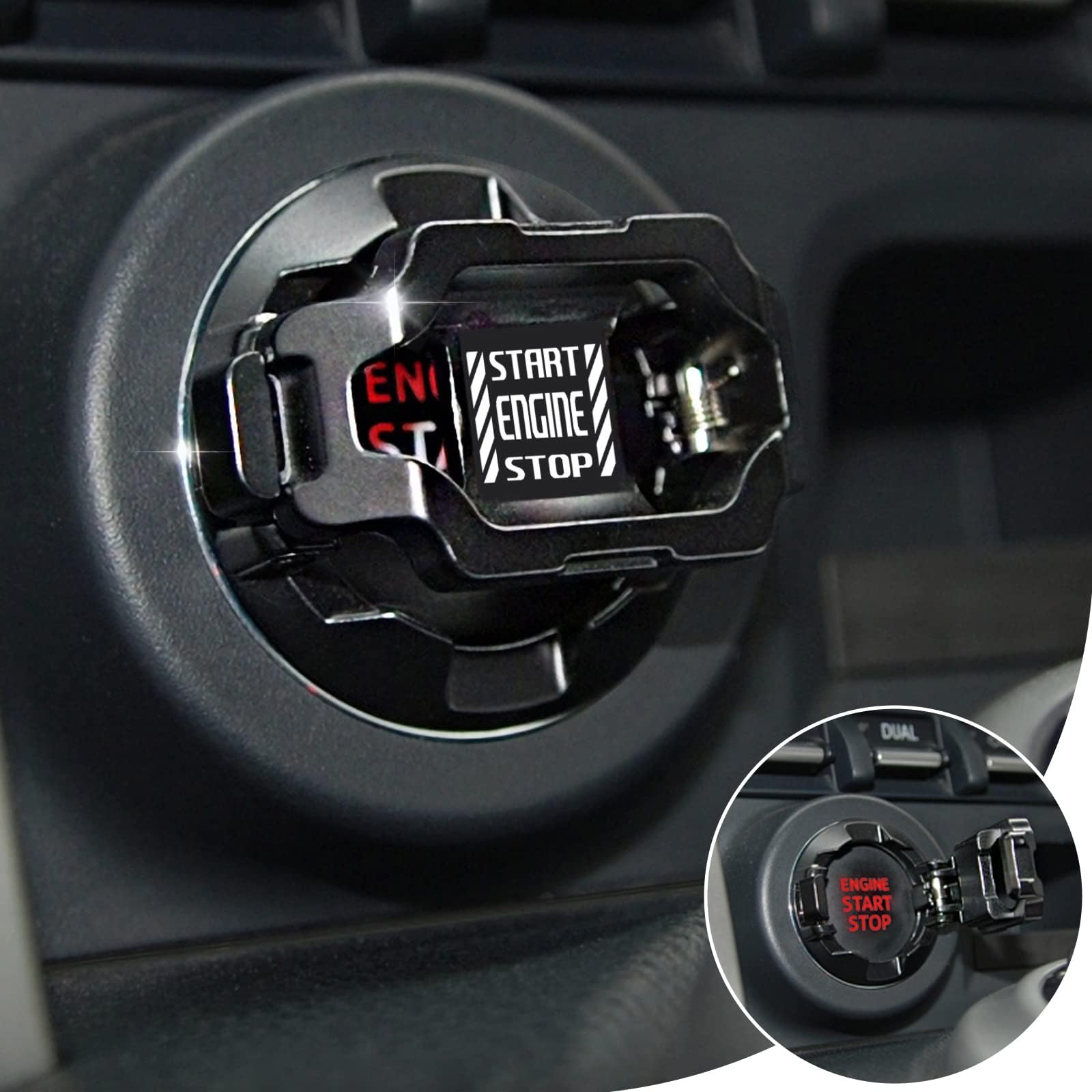 𝙊𝙧𝙞𝙜𝙞𝙣𝙖𝙡 | Tybasthe Push Start Button Cover, Car Engine Start Stop Button Cover Protector, Cool Car Accessories Interior Decor Sticker Motorcycle Key Ignition Switch Cover, Black
