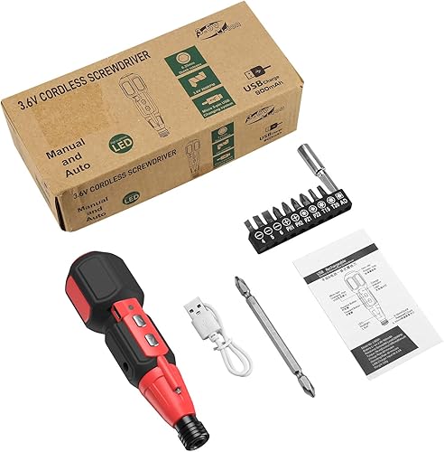 Miniatura 9 de Destornillador eléctrico inalámbrico, mini destornillador eléctrico recargable (negro y rojo)