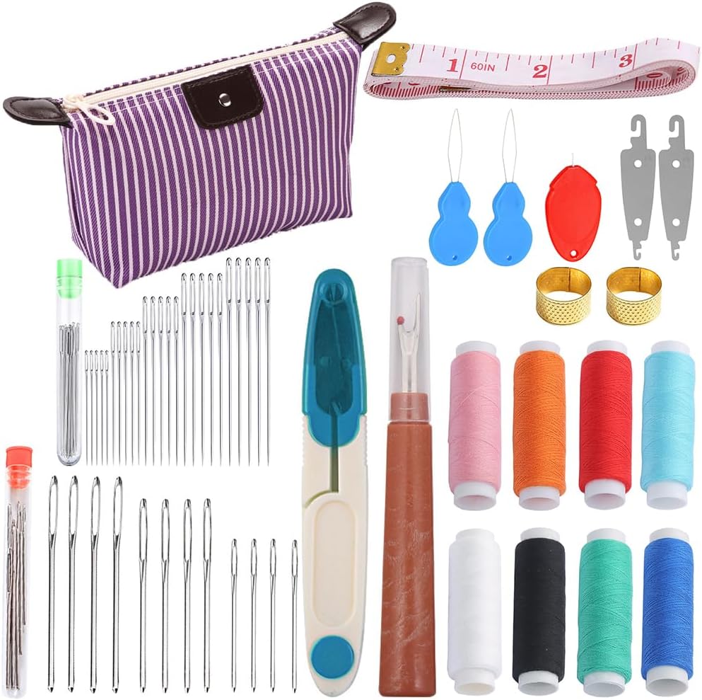 56 Pcs Big Eye Stainless Steel Hand Sewing Needles Kit and Blunt Tip Metal Darning Tapestry Yarn Embroidery Needles Large Eye for Yarn Needle and Thread Mini Sewing Kits Supplies
