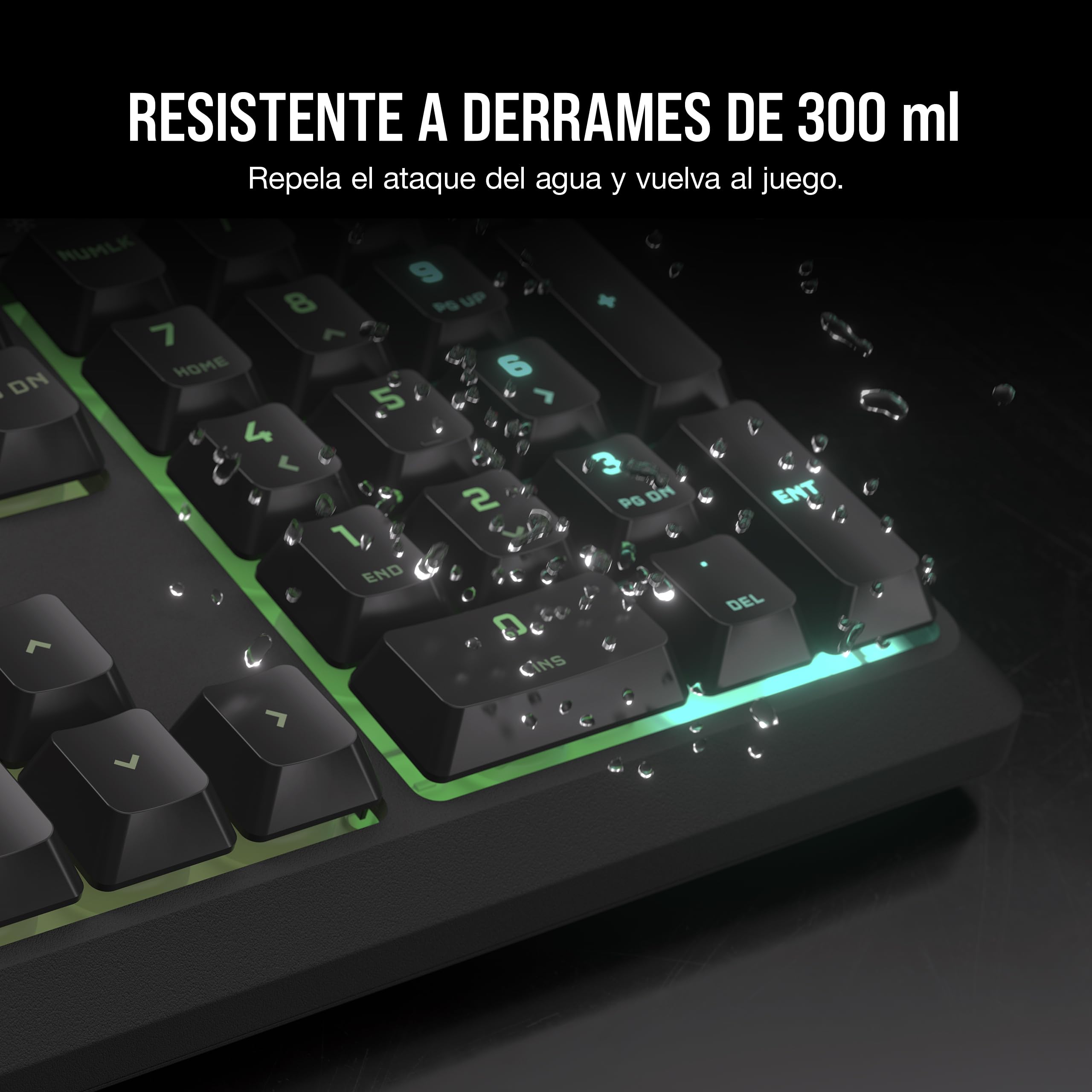 Corsair K55 Core RGB Teclado de Membrana con Cable para Juegos – QWERTY español – Interruptores Silenciosos y Sensibles – Resistente a Salpicaduras – RGB de Diez Zonas – PC, Mac –Negro