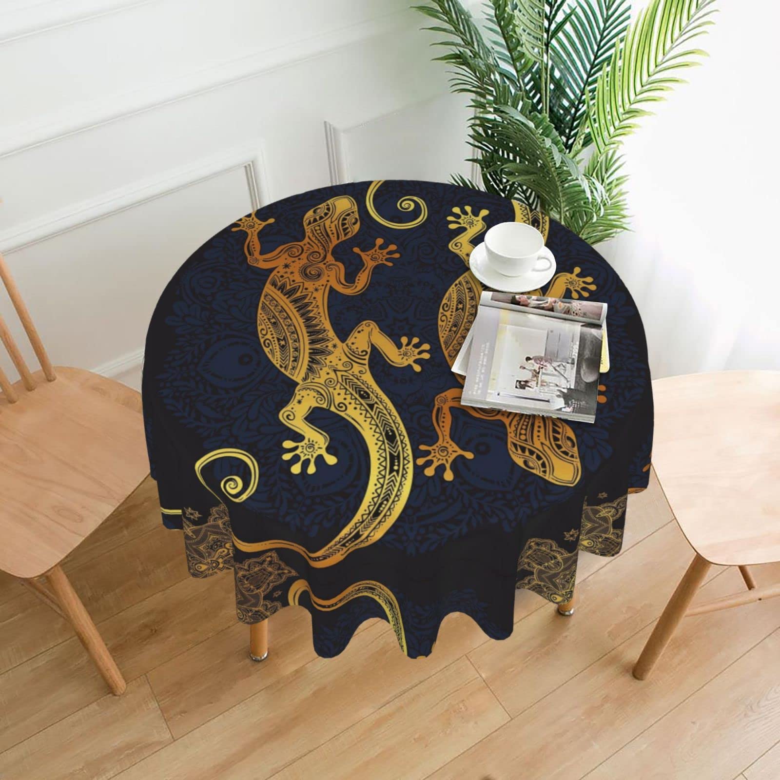 Lawenp Gecko Lizards Decorative Round Table Cloths - 60 Inches in Diameter for Buffet Tables, Parties, Holiday Dinners.