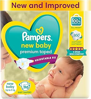 Pampers Active Baby Tape Style Baby Diapers, Newborn/Extra Small (NB/XS) Size, 96 Count, Adjustable Fit with 5 star skin protection, Up to 5kg Diapers