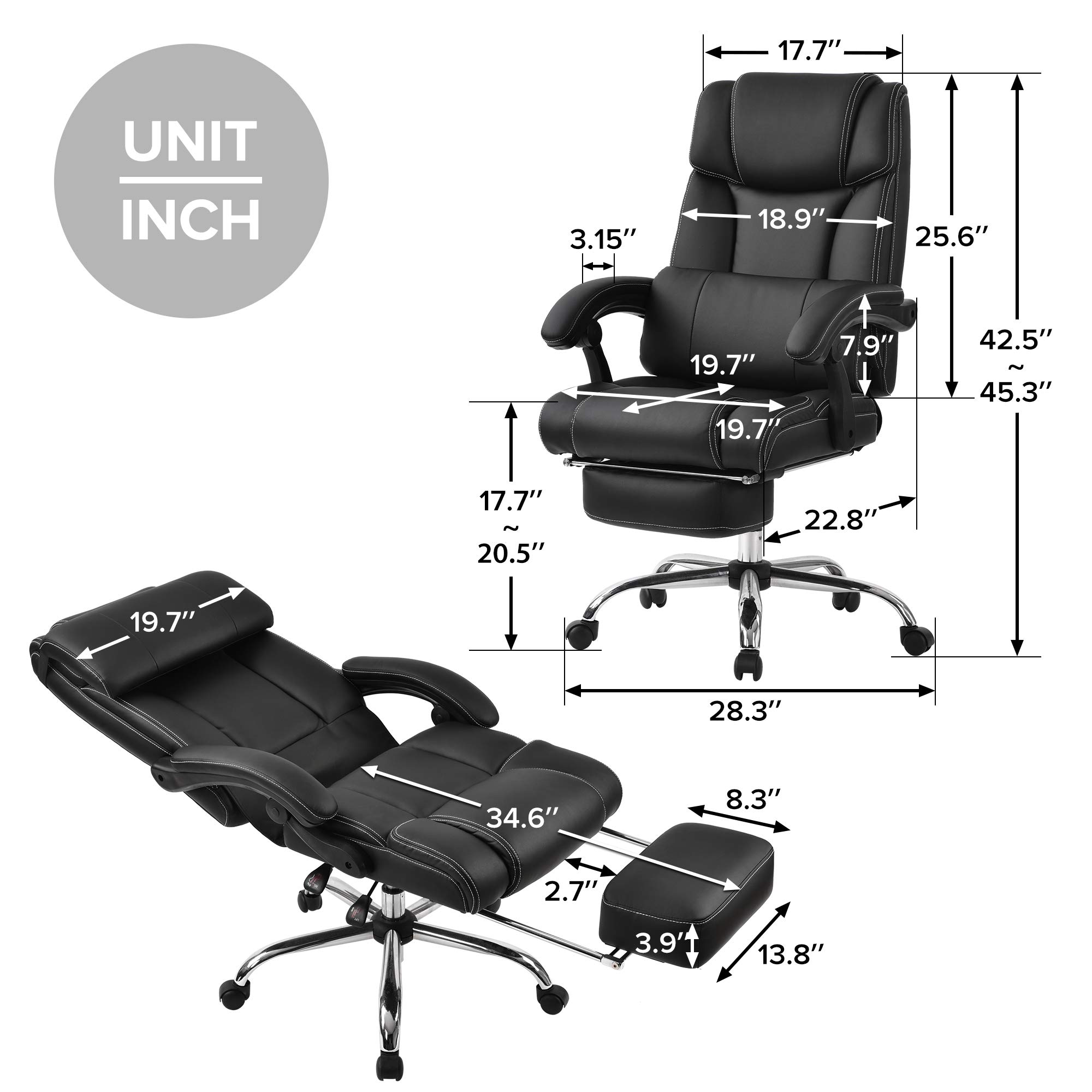 Reclining Office Chair w/Footrest,JULYFOX 170 Reclining Ergonomic High Back Faux Leather Gaming