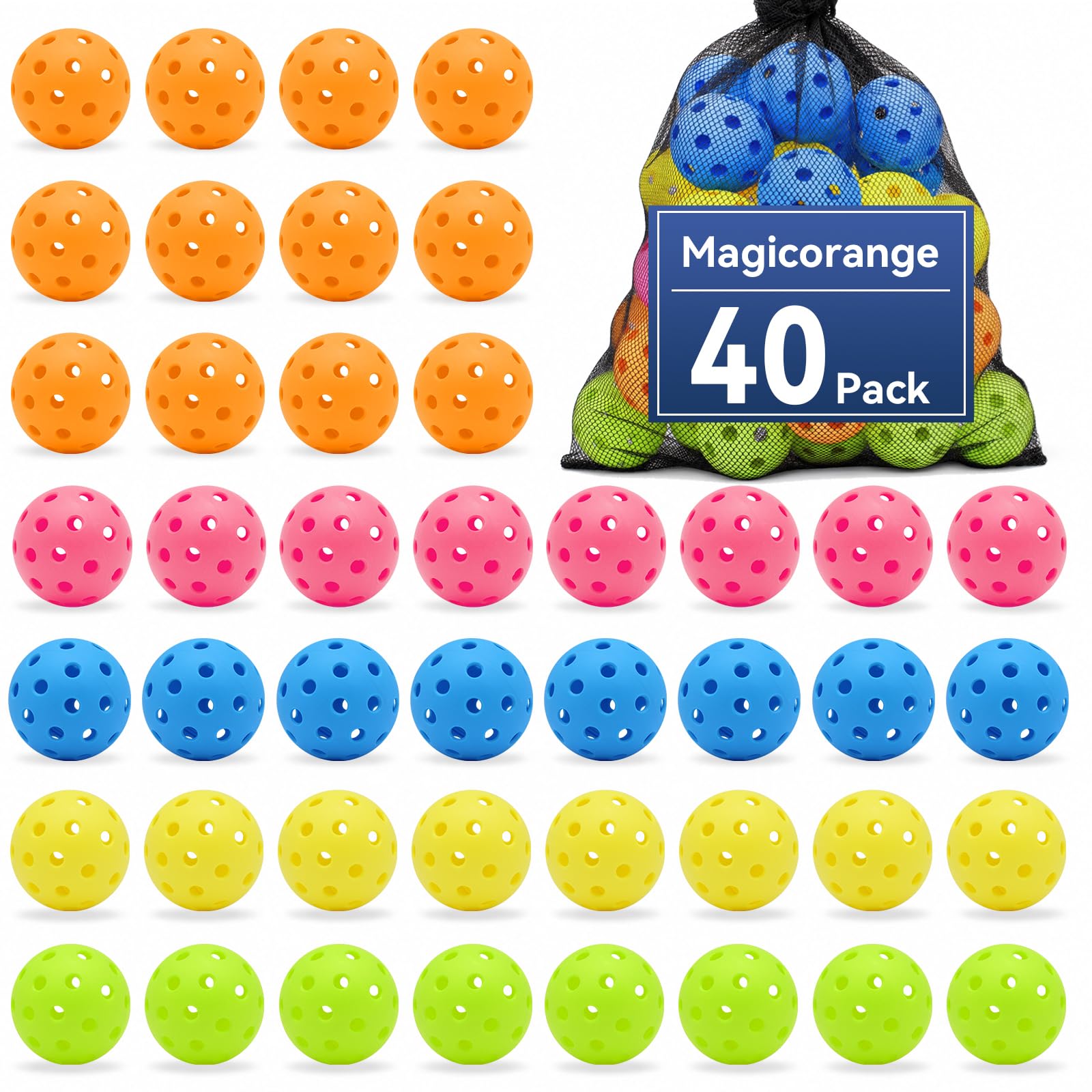 Magicorange Pickleball Balls,USAPA Approved 40 Holes Outdoor Pickleballs