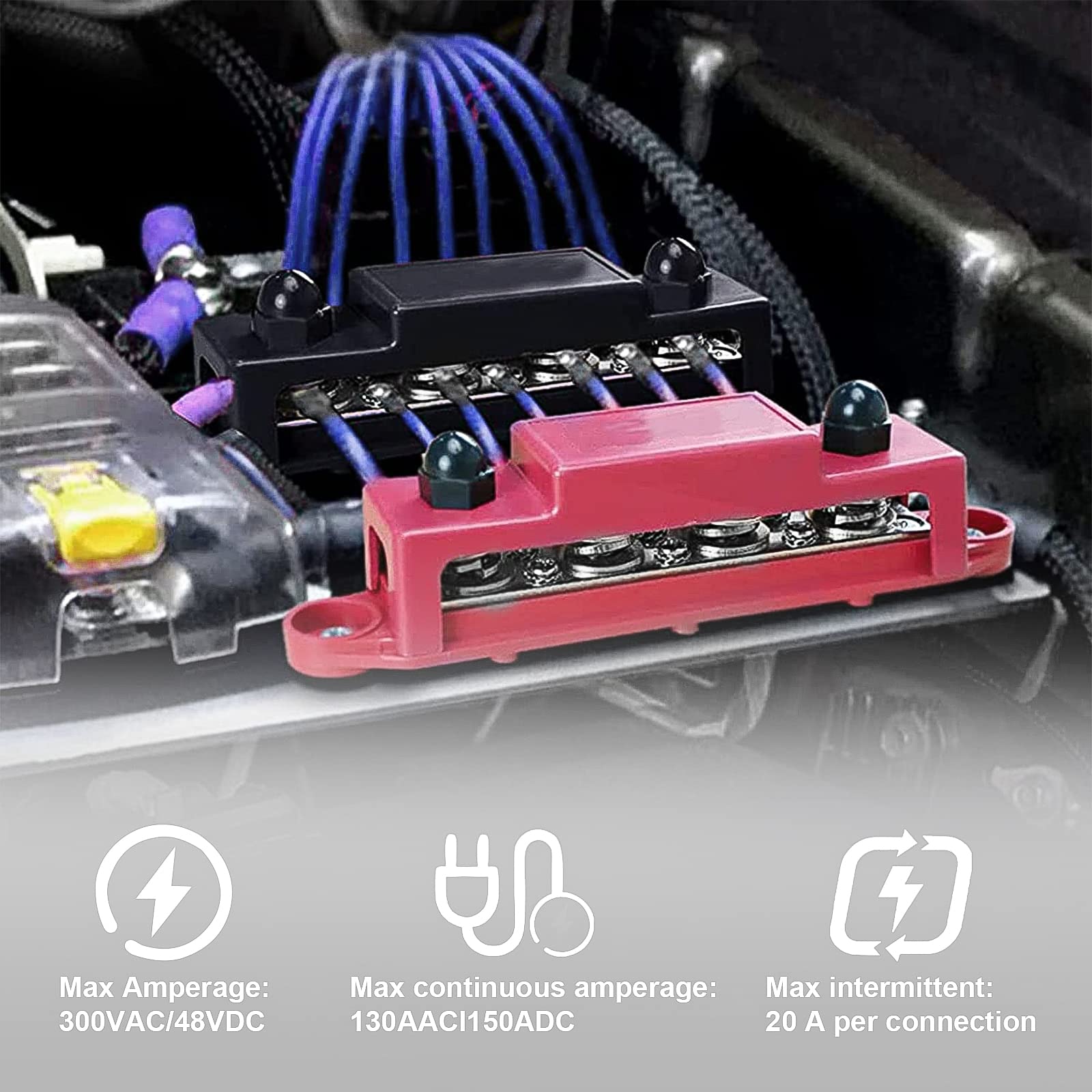 CPROSP 2 barras colectoras con tapa de 250 A, riel de distribución de energía con 4 conectores M10, bloque de conexión de batería de 3/8", caja BusBar para coche RV Boat Yate