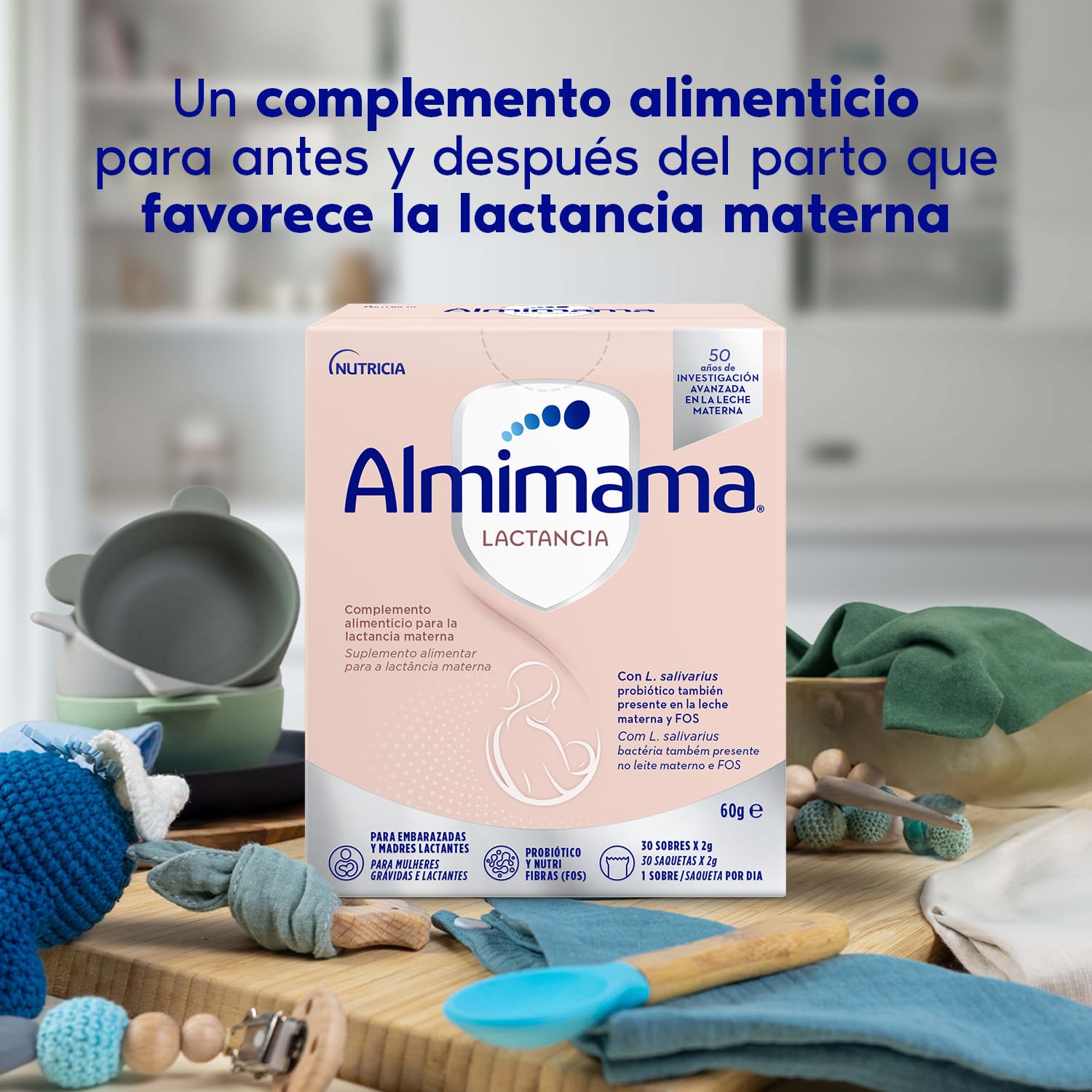 Almimama – complemento alimenticio que favorece la lactancia materna – probiótico para lactancia – 30 sobres x 2 g. Total 60 g