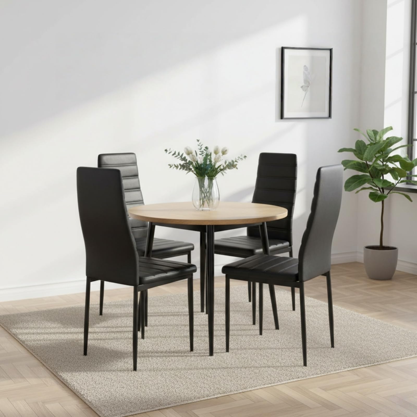 Juegos de 4 Sillas de Comedor, Silla Cocina, Silla salón, Kunstleder Bezug & hoher Rückenlehne - SGS geprüft -120KG, Stahlgestell, Adecuado para Sala de Estar, Comedor y Oficina(Negro, 4)