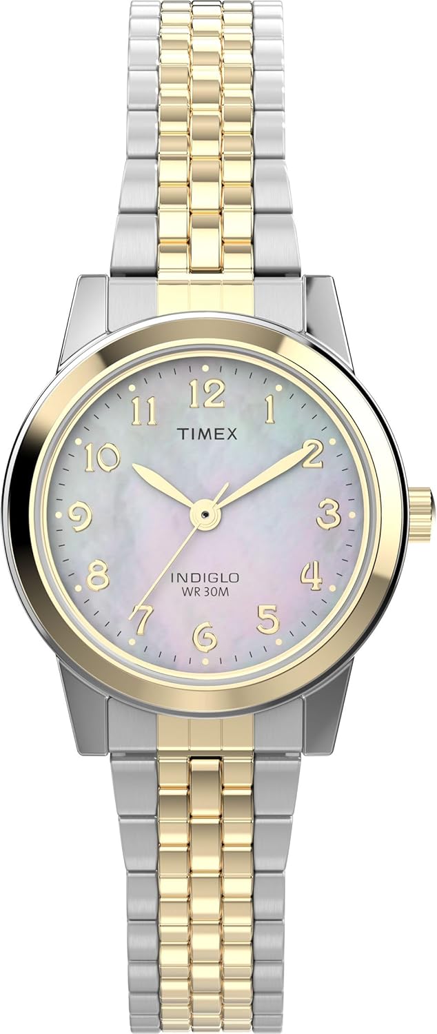 Timex Women's Main Street 25mm Watch - Silver-Tone Expansion Band Mother of Pearl Dial Silver-Tone Case