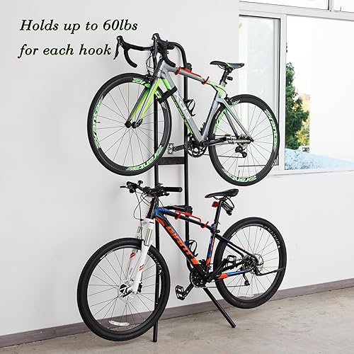 Miniatura 5 de YueTong Standing Bike Rack Garage for Bicycle Storage,Indoor Bike Storage Holds 2 Bikes With Free Wheel Straps.Gravity Bike Rack no Drill,Heavy Duty
