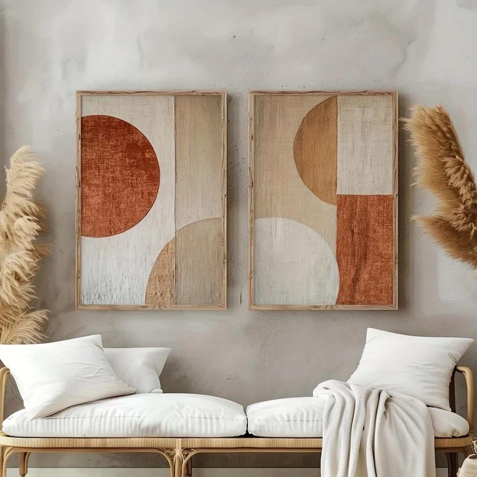 ZHUOYA Leinwanddruck Wandkunst, Moderne Poster, Wabi Sabi Abstrakte Wandkunst/Kunstwerk/Beige Wandkunst/Strukturierte Dekoration 60x90cmx2 Rahmenlos