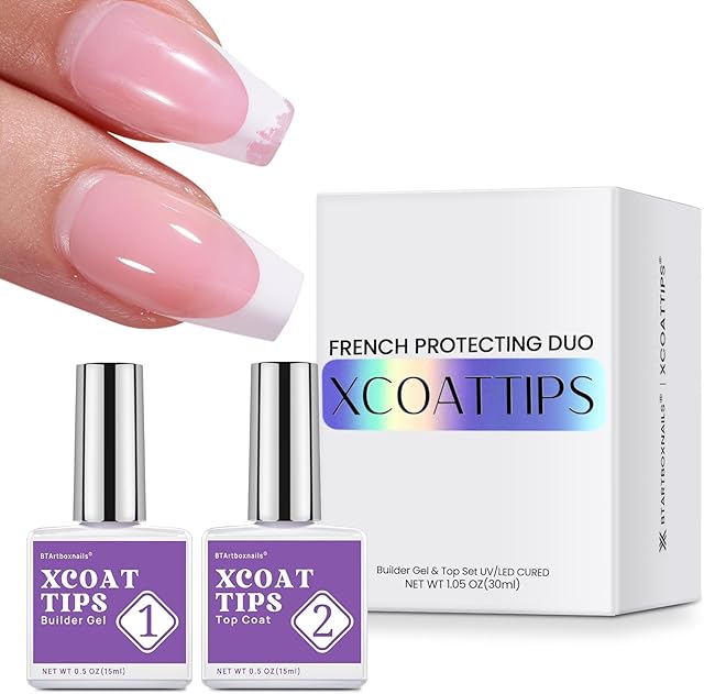 BTArtboxnails XCOATTIPS French Protecting DUO Builder Gel and Top Coat Set - Protect French Tips, No More Chipping