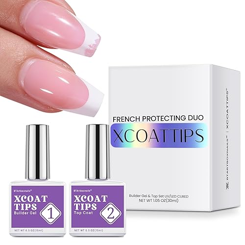 BTArtboxnails XCOATTIPS French Protecting DUO Gel de Construcción y Capa Superior - Protege Puntas Francesas, Sin Más Astillados