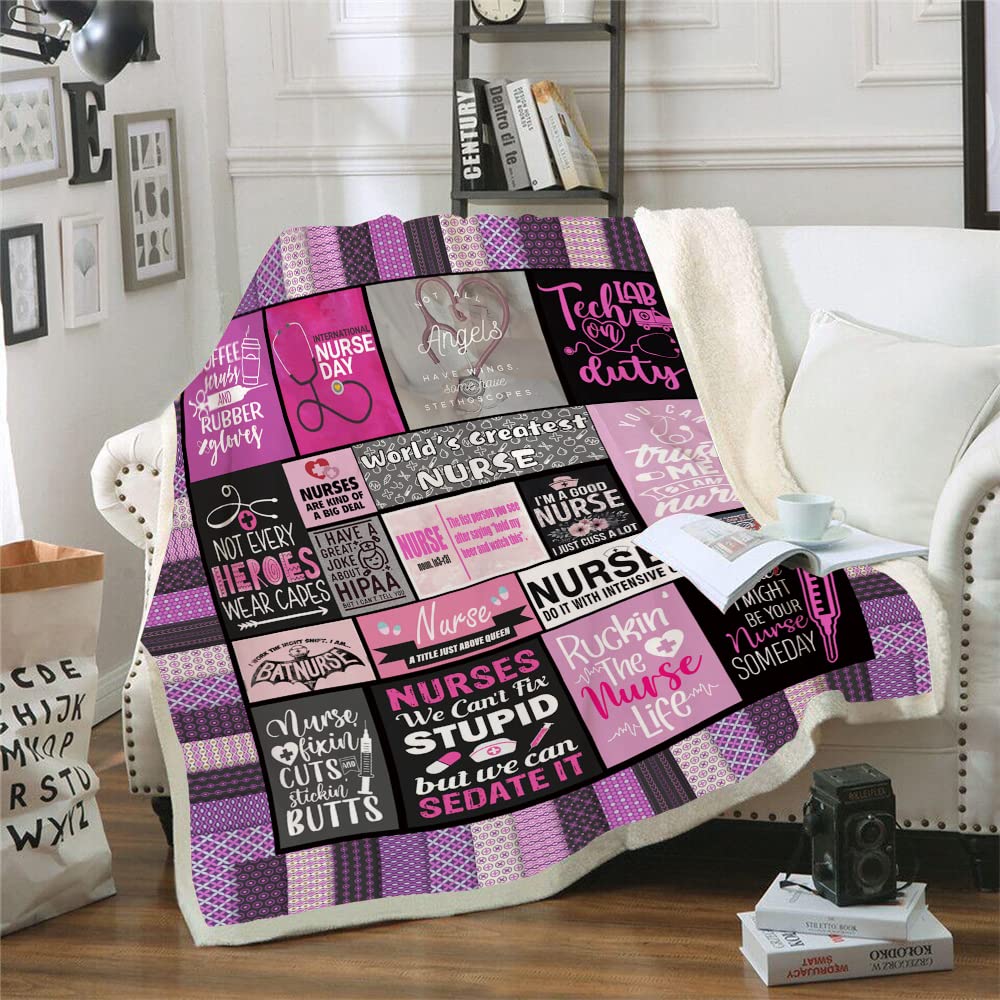 Nurse Gifts Nurse Week Gifts Throw Blanket,Nurse Gifts for Women,School Nurse Gifts,Gift for Nurses Soft Fluffy Sherpa Warm Throw Blankets for Bed, Office and Couch