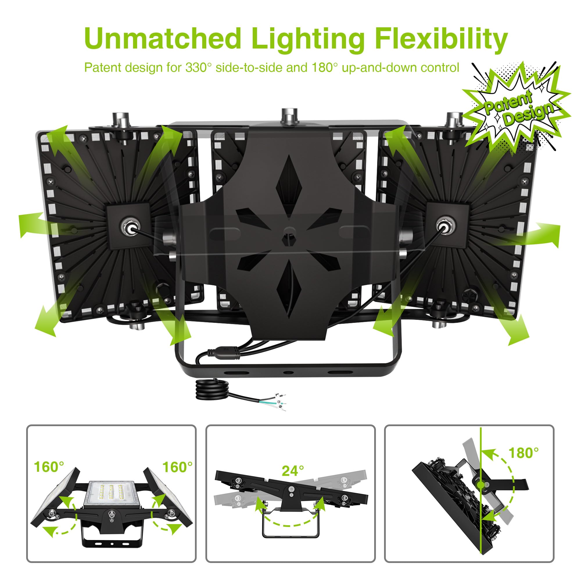 STASUN 150W LED-Flutlicht, IP66 Wasserdicht, 15000LM, LED-Außenbeleuchtung, Entspricht 900W Halogenglühlampe, 6000K Tageslichtweiß, Einstellbares Flutlicht für Scheunen, Höfe und Garagen, Schwarz