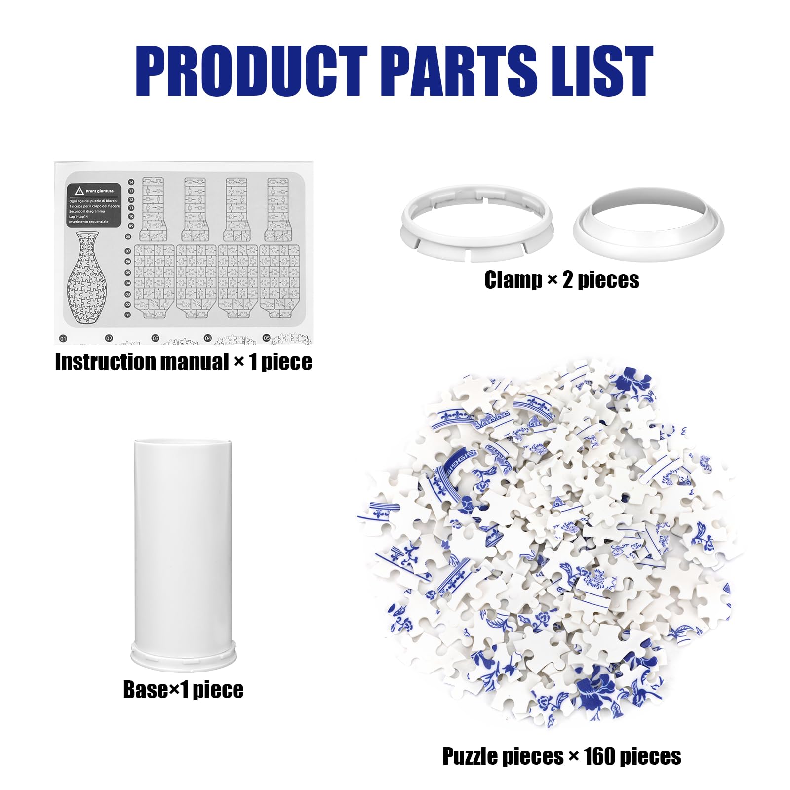 3D Puzzle Vase, 160 Pieces Puzzle Flower Vase ABS DIY Toy Flower Arrangements Home Decoration House Warming Gift for Adults (Blue and White) - Image 3