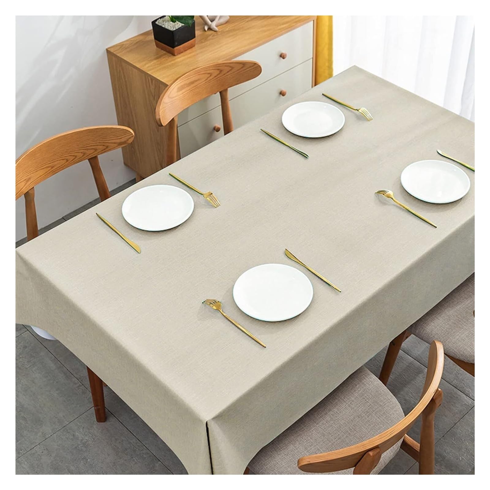 Nappe de table beige lavable 140x140 pour salle à manger