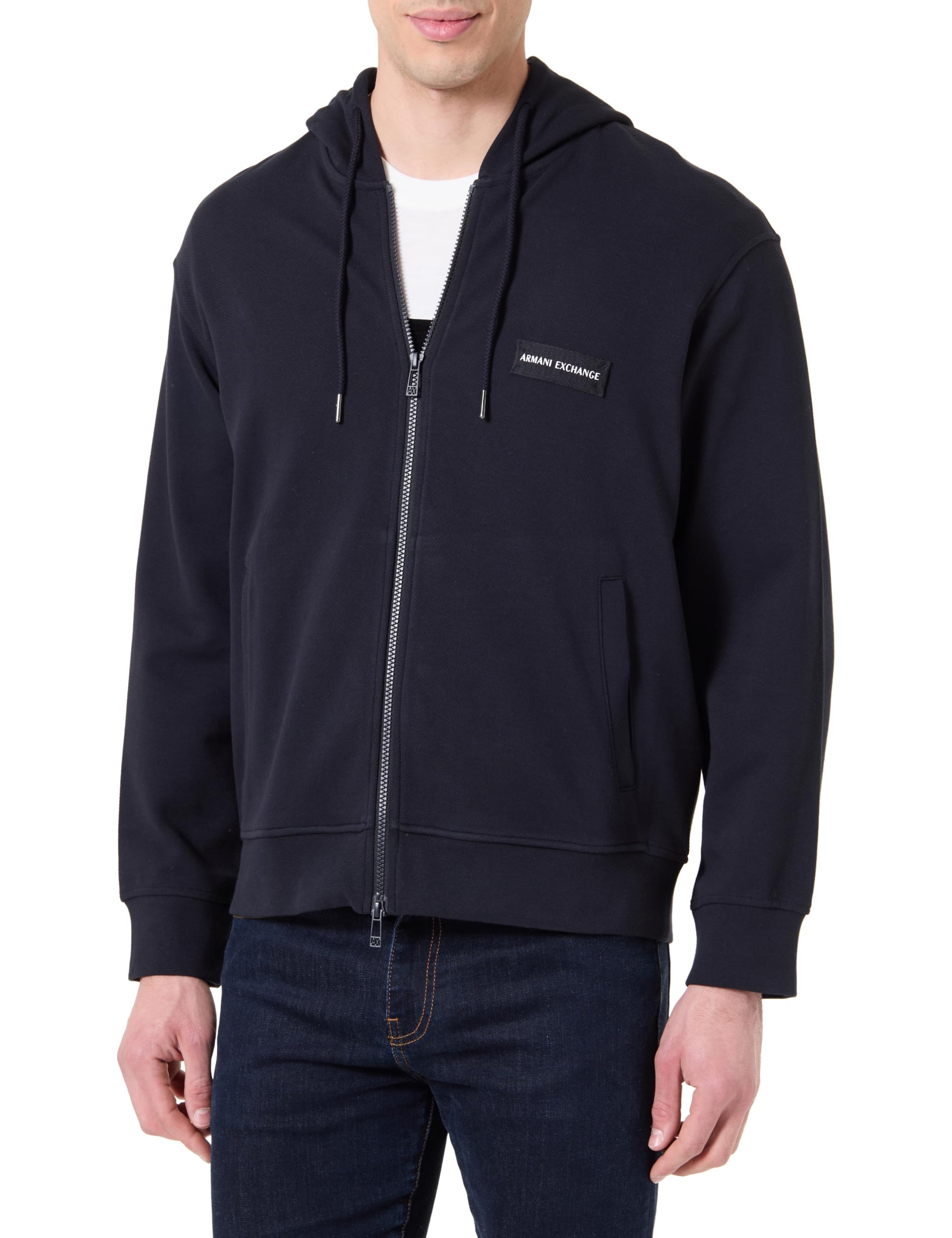Armani Exchange Plain Boxy Fit, Embroidered Patch Logo, Metal Zip Felpa con Cappuccio Uomo (Pacco da 1)