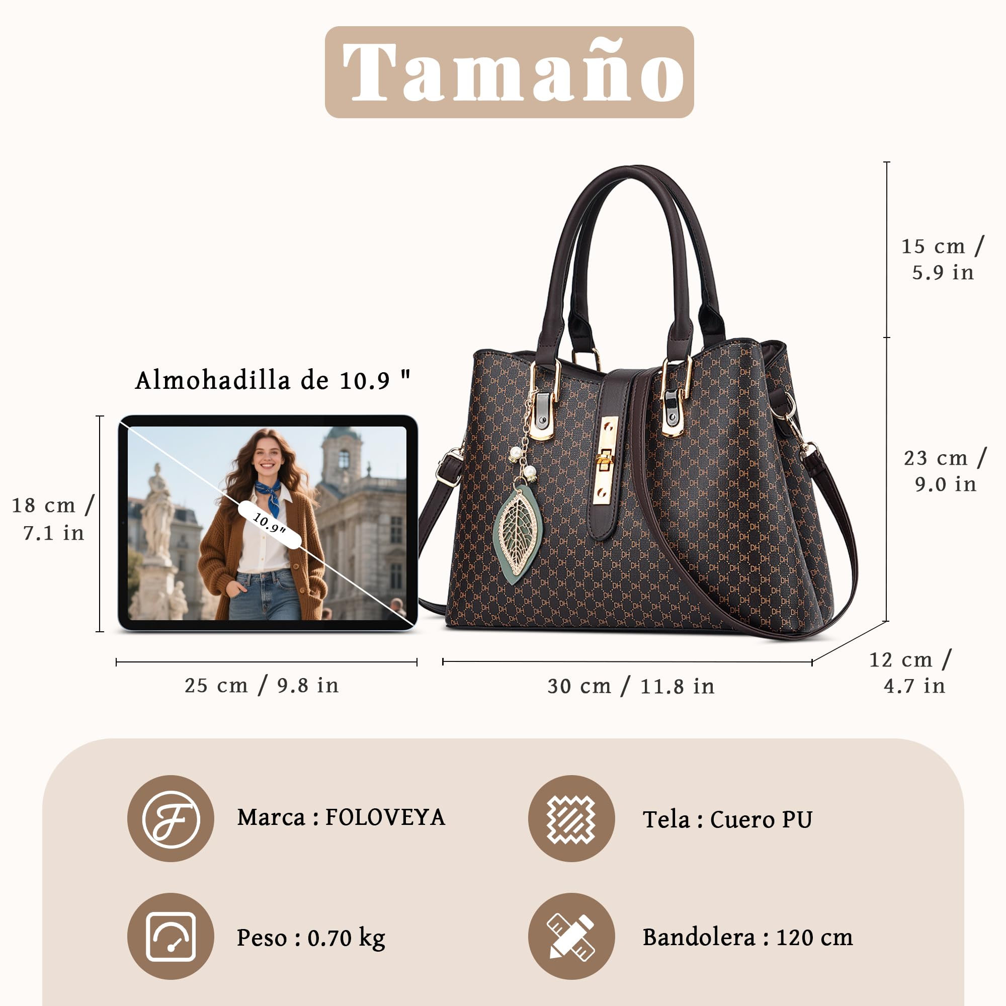 Bolsos de Mujer Moda Bolso de Mano con Estampado de Letras Vintage Piel PU Bolso Bandolera Shopper Bolsos de Hombro para Trabajo Viajes Compras Café