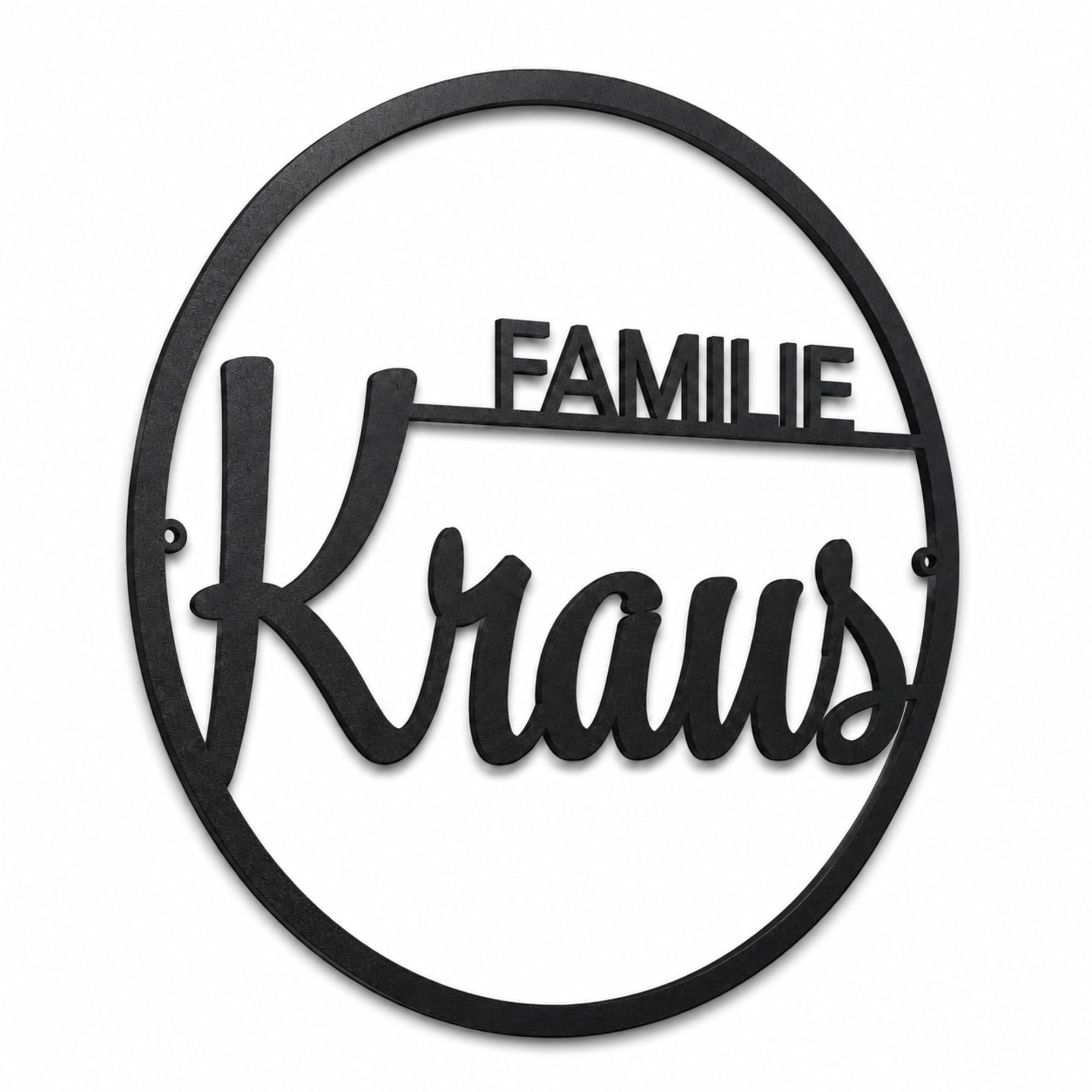 Personalisierter Türkranz aus Metall mit Familiennamen für Wand | Mit individuellem Nachnamen, Aufhängelöchern sowie mehreren Größen und Farben für den Innen- und Außenbereich (Design 1)