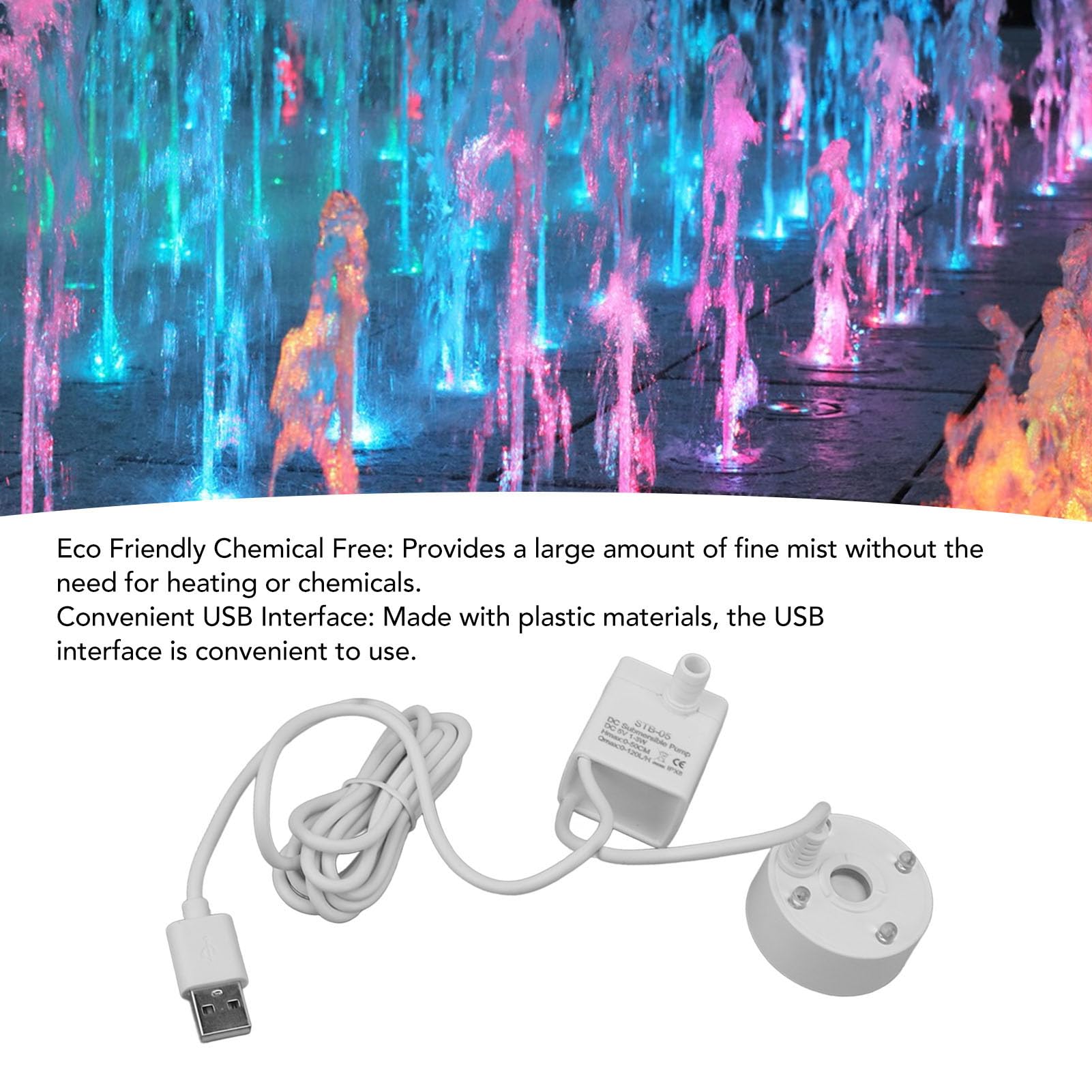 5v Humidifier,USB Fog Maker with Pump Led Colorful Lighting Fountain Suitable for Indoor Or Outdoor Fountains Water Features and Office Use.(White)