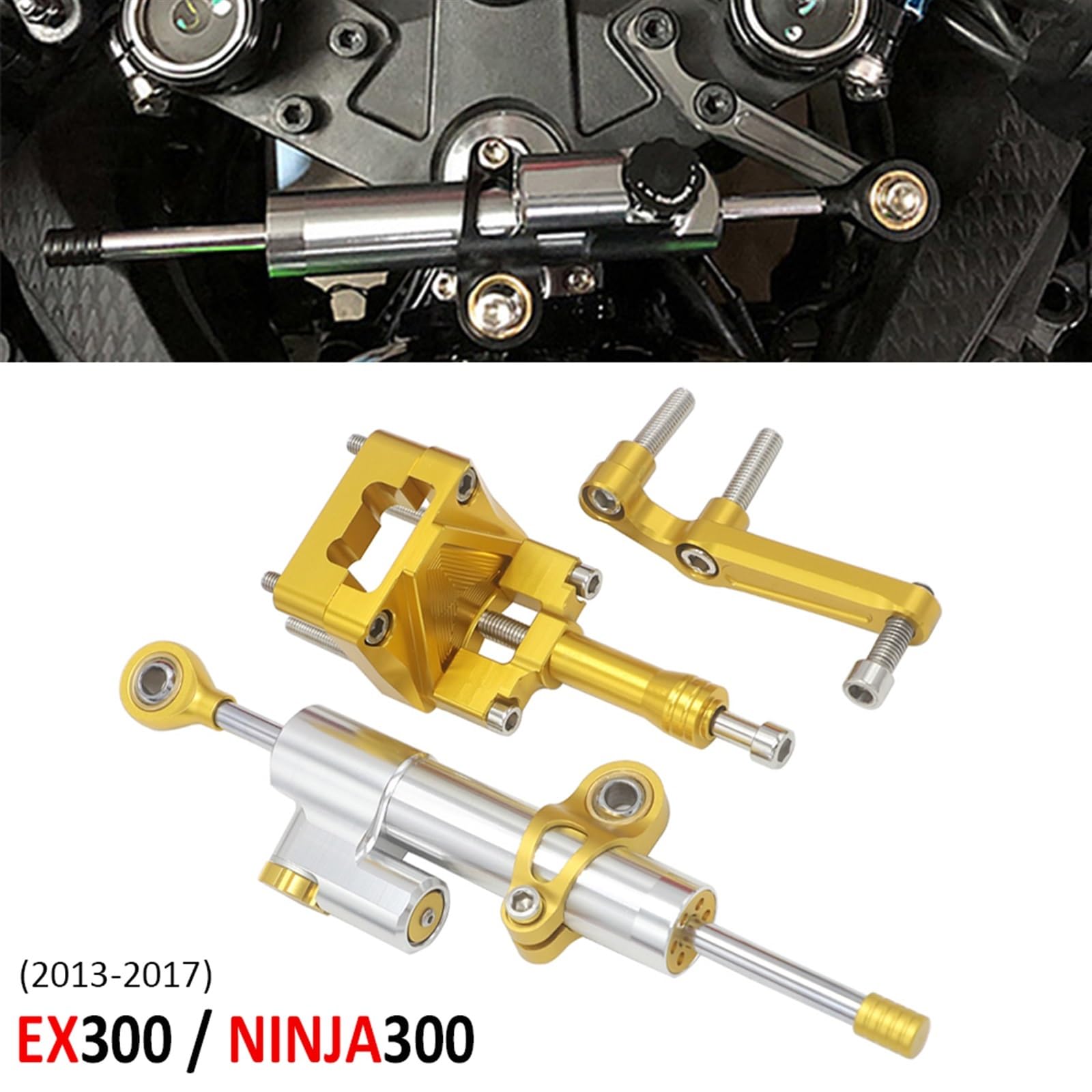 LOTFI Fit For Kawasaki EX300 NINJA300 2013-2017 2016 2015 2014 Ninja 300 EX 300 CNC Adjust Steering Damper Stabillizer Bracket Mount Kit (Size : F)