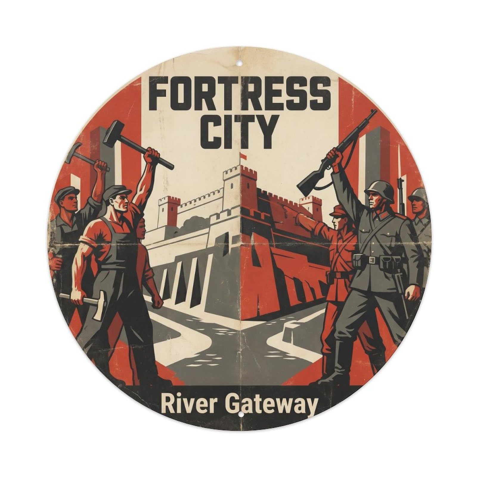 Yrnq Vintage Style Vintage Travel Fortress River Gateway Vintage Metal Tin Sign Plaque Wall Decor For Cafe, Club, Garden Round Metal Poster 8X8inch
