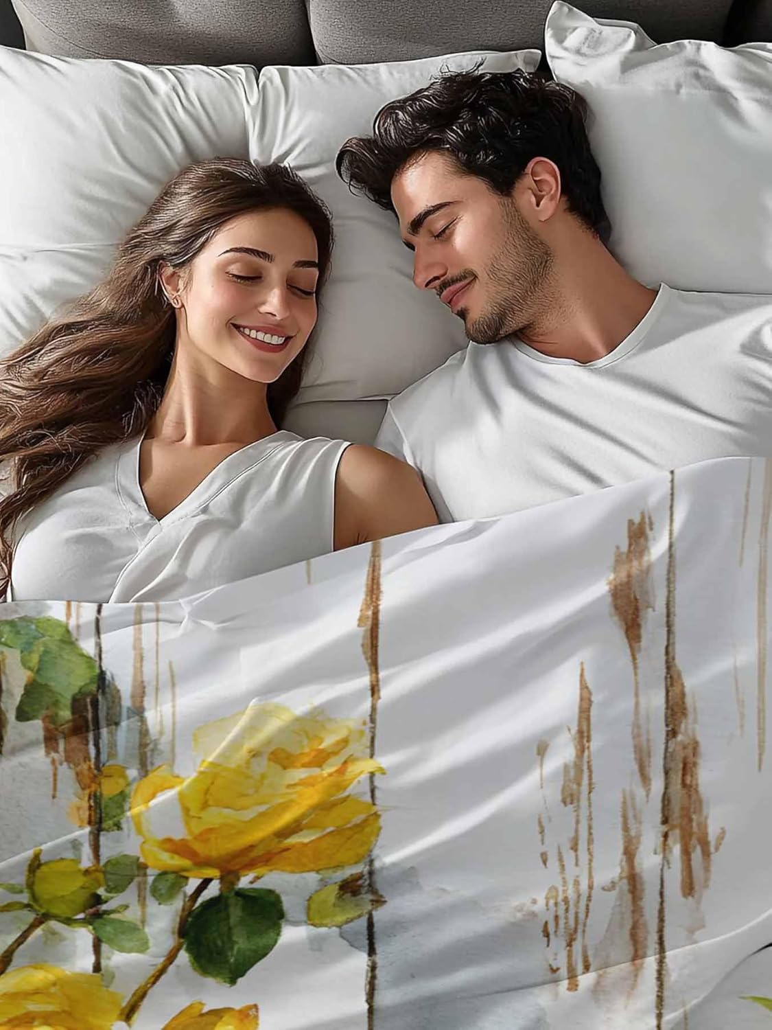 Top Sheet Full Bedding Flat Sheet Only, Spring Yellow Rose Flower Wood Plank Microfiber Bed Sheets Soft Breathable Bedding Flat Sheets, Farm Floral Shabby Walls Hotel Luxury Top Sheets