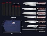 SYOKAMI Knife Set, 14 Piece Japanese Style Kitchen Knives with Roll Bag, Razor Sharp Wooden Handle Cutting Knife with 6 Blade Guards, High Carbon Steel Chef Knife Set in Travel Bag Ideal for Outdoor