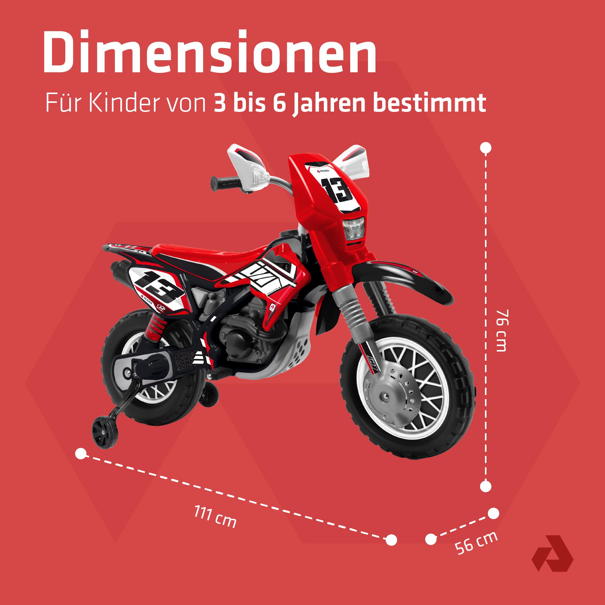 Elektro Cross Motorrad Kinder ab 3 Jahre 12V + Gashebel + Stützräder – Dirtbike Kindermotorrad Akku – Realistisches Design + Elektrische Bremse + Räder mit Gummiprofil | INJUSA Thunder Max VX Rot