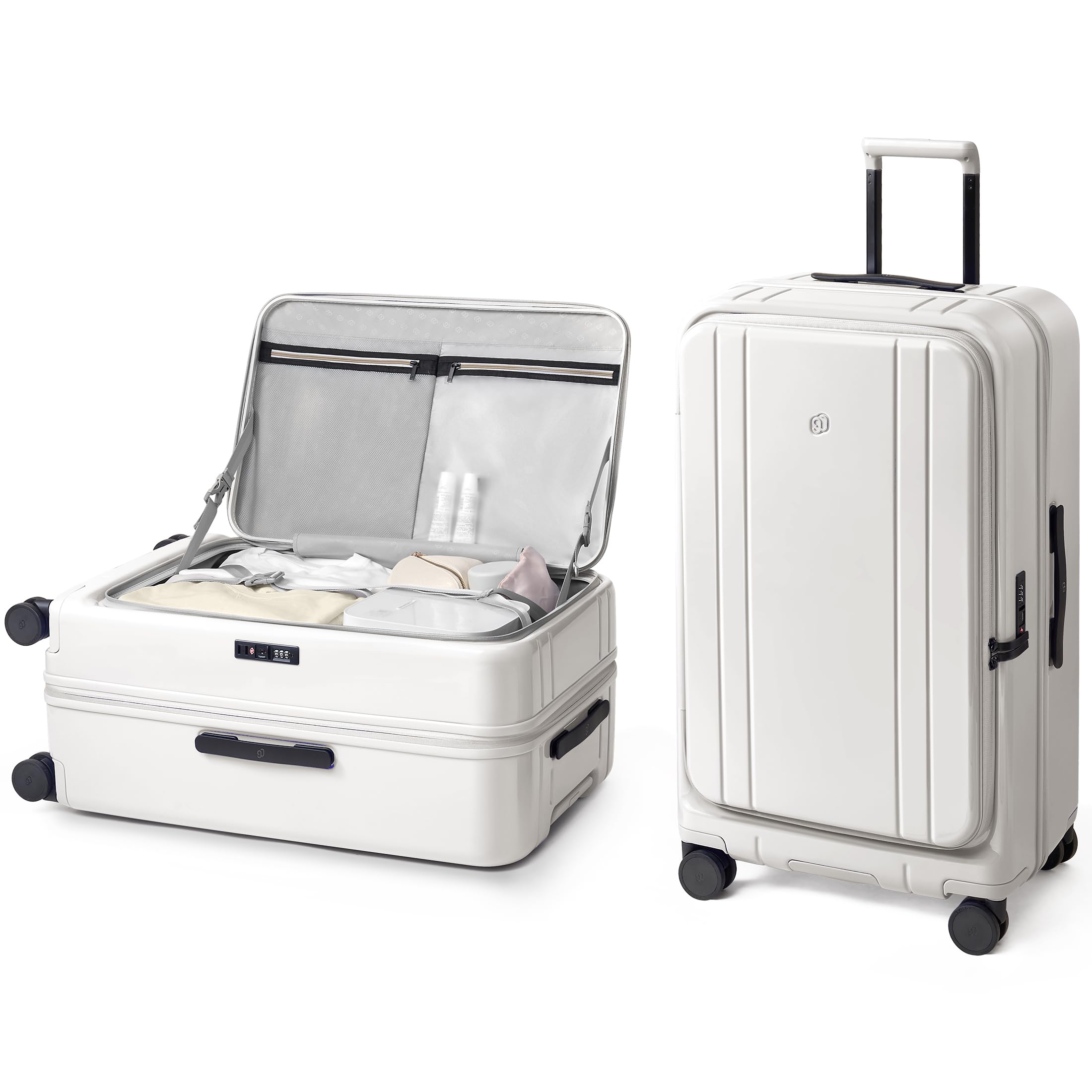 NINETYGO Large Checked Luggage 28 Inch, Top Opening Luggage Checking In Luggage, Expandable, PC Hard Shell, Larger Capacity Checked, TSA Lock, 360° Spinner Wheels (White,HBP)