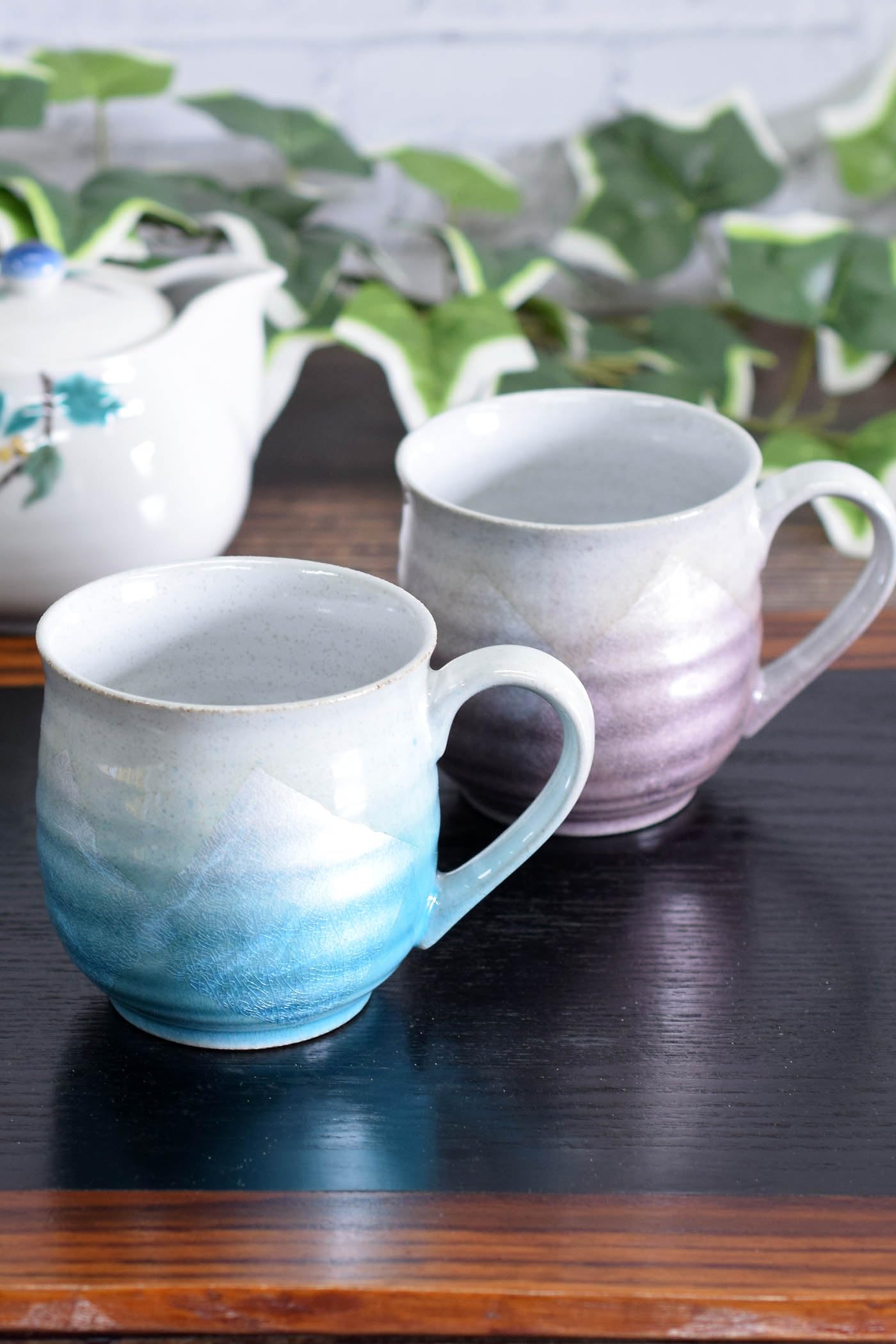 Waza no Kura Stylish Coffee Mug, Kyutani Ware Mug, Pair Set, Silver Color, Light Blue/Purple, Ceramic, Luxury Brand Tableware, Made in Japan, Wedding Gift, Sixtieth Birthday, Old Fashion, Celebration 