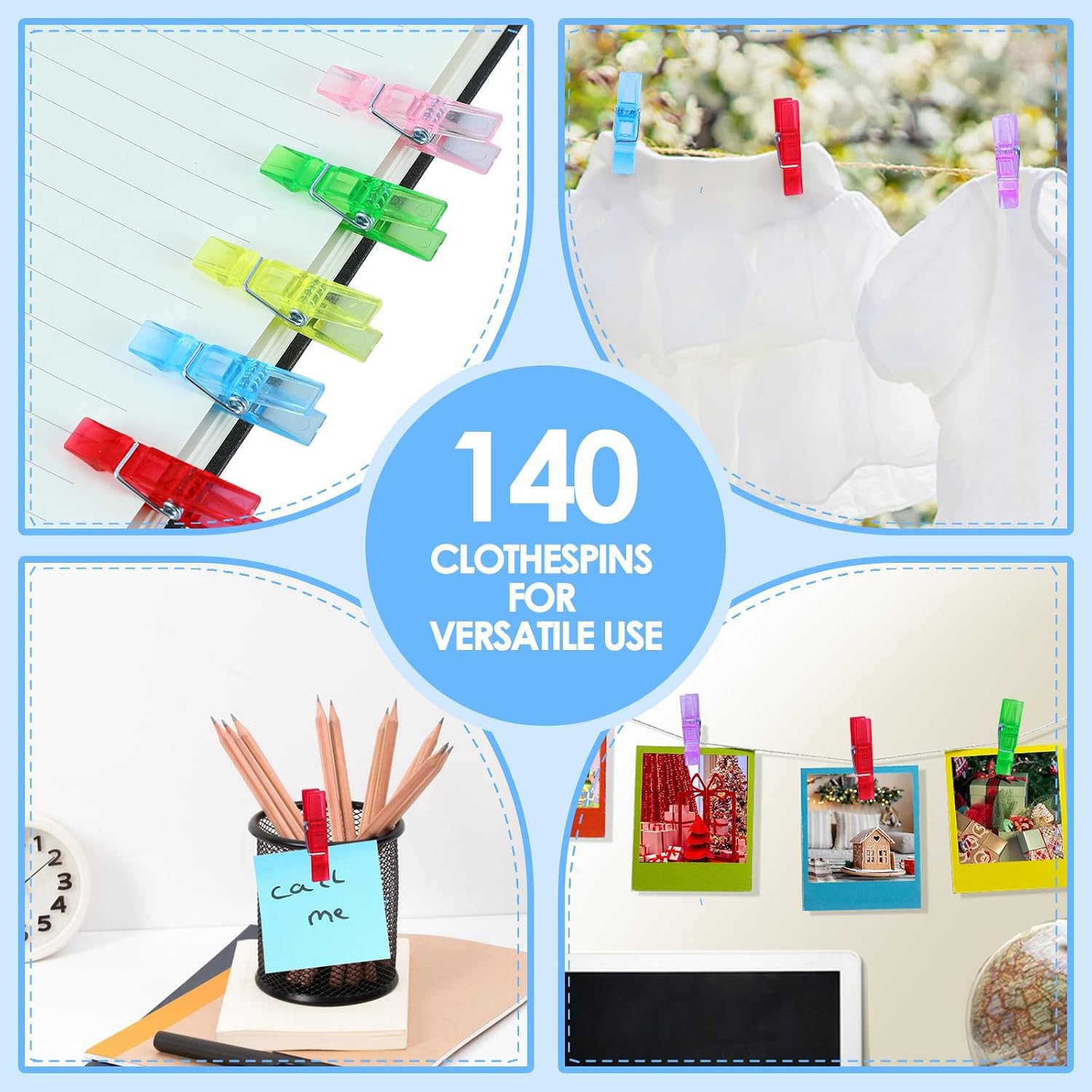 140 Pcs Mini Photos Clips - 1.37 Inch Clear Tiny Clothespins Colored