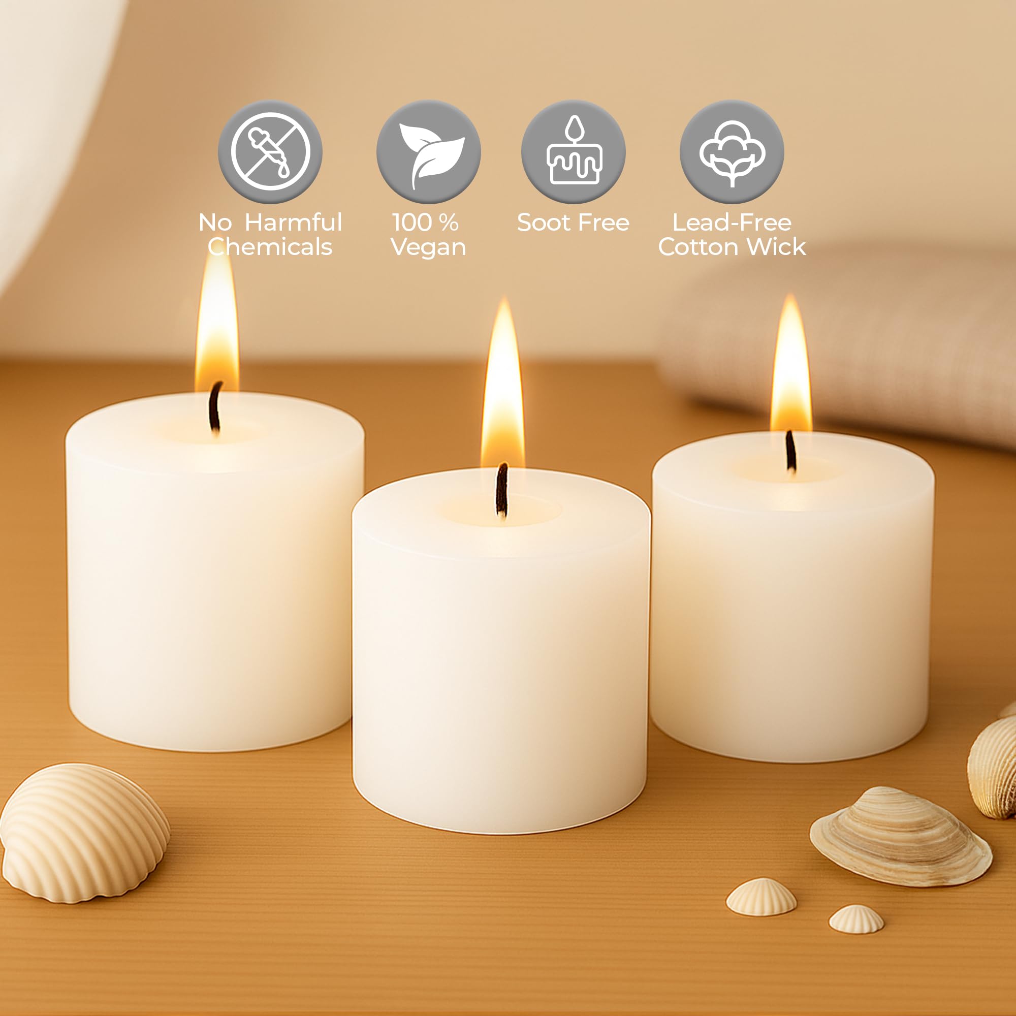 Dolloz Pillar Candles for Home Decor | Dripless, Smokeless & Long Burning Candles | Burning Time- 30 Hours, Size- 2 by 2 Inches (Unscented, Set of 6) 2