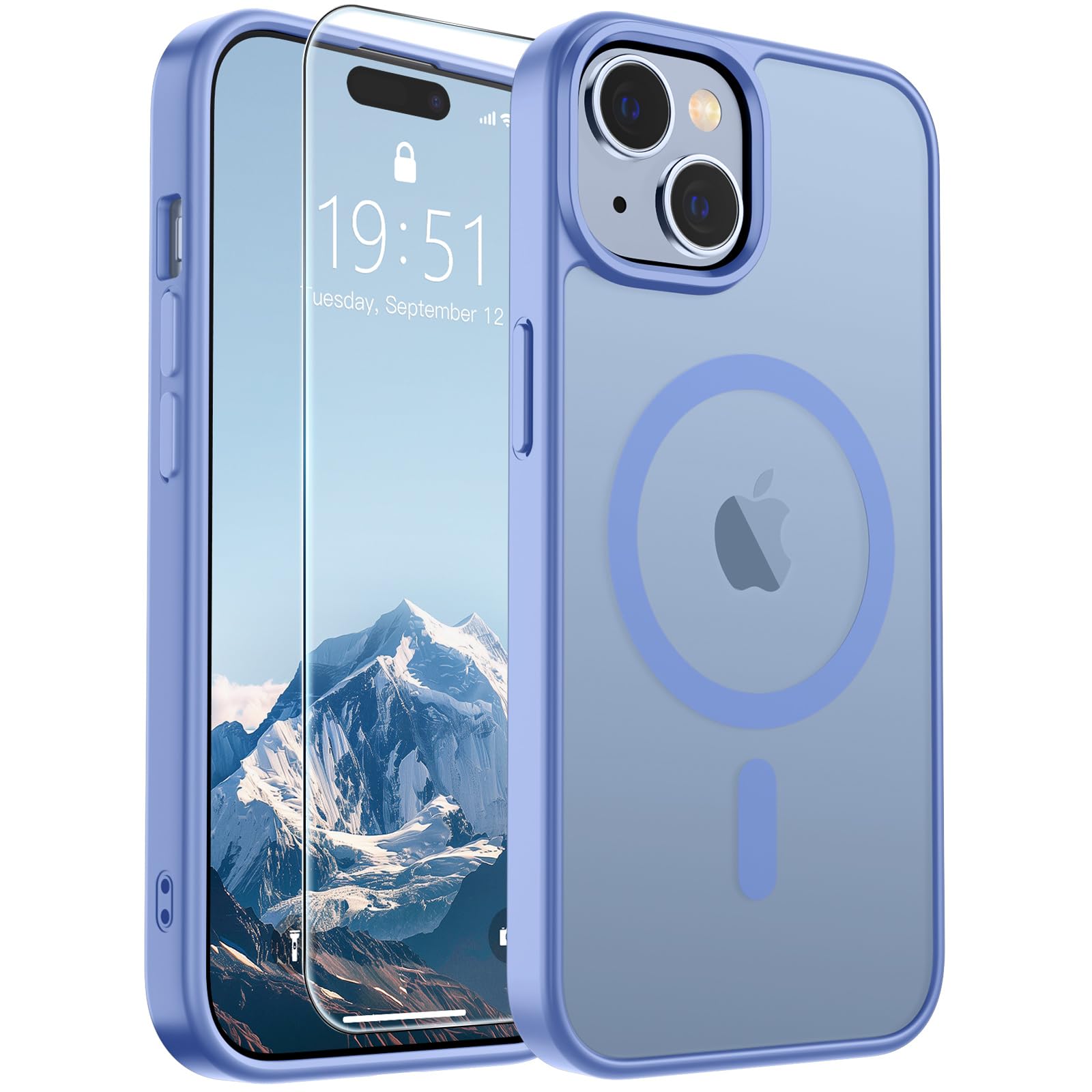 SUPFINE Magnetic for iPhone 15 Case Blue Purple | With Screen Protector, Translucent Matte, Compatible with MagSafe, Military Grade Drop Proof, Rugged Shockproof Protective