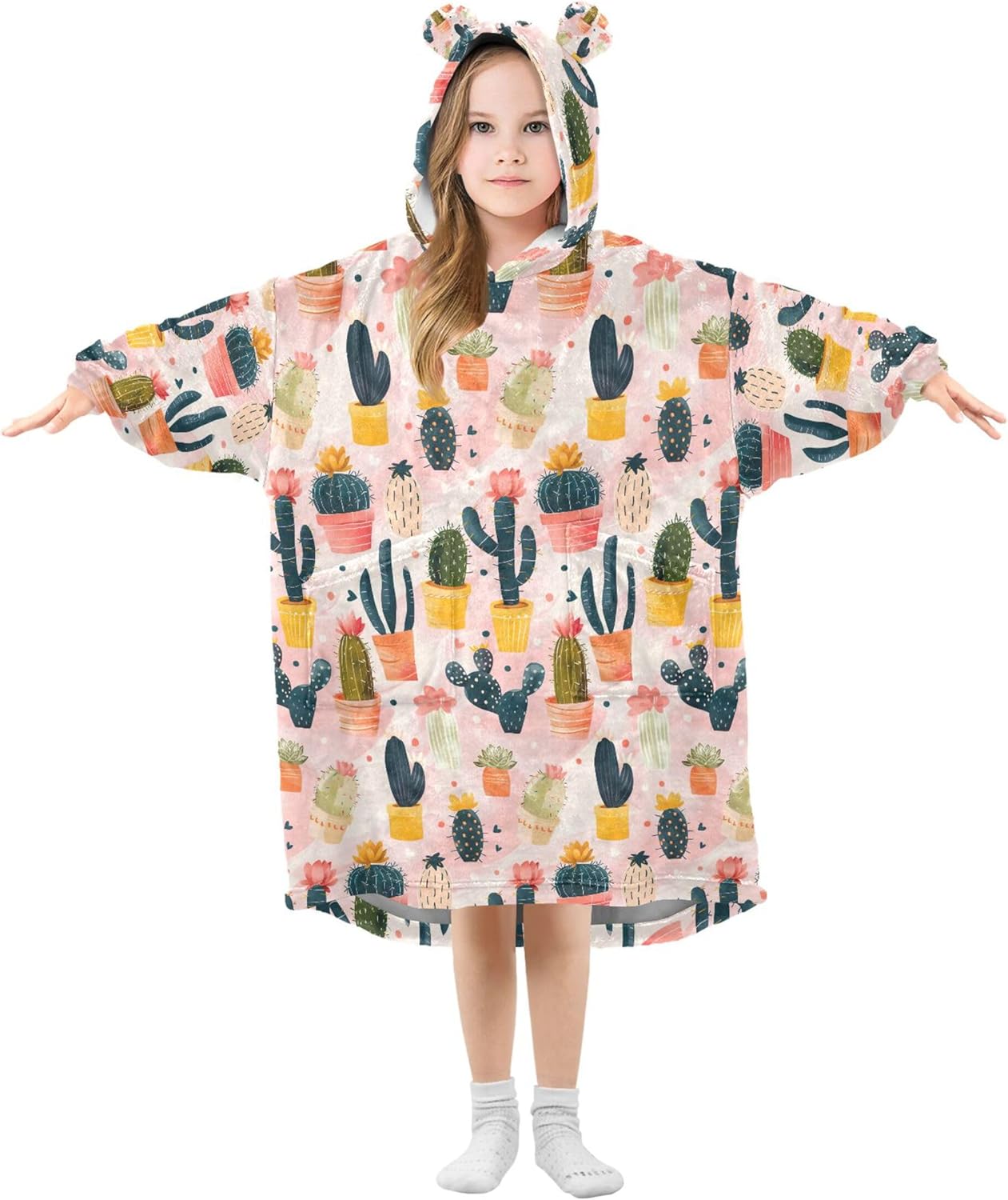 Cactus Kids Wearable Blanket Hoodie with Pocket and Sleeves for Toddlers, Cute Hoodies 3-14 Year Girls Boys B0403575