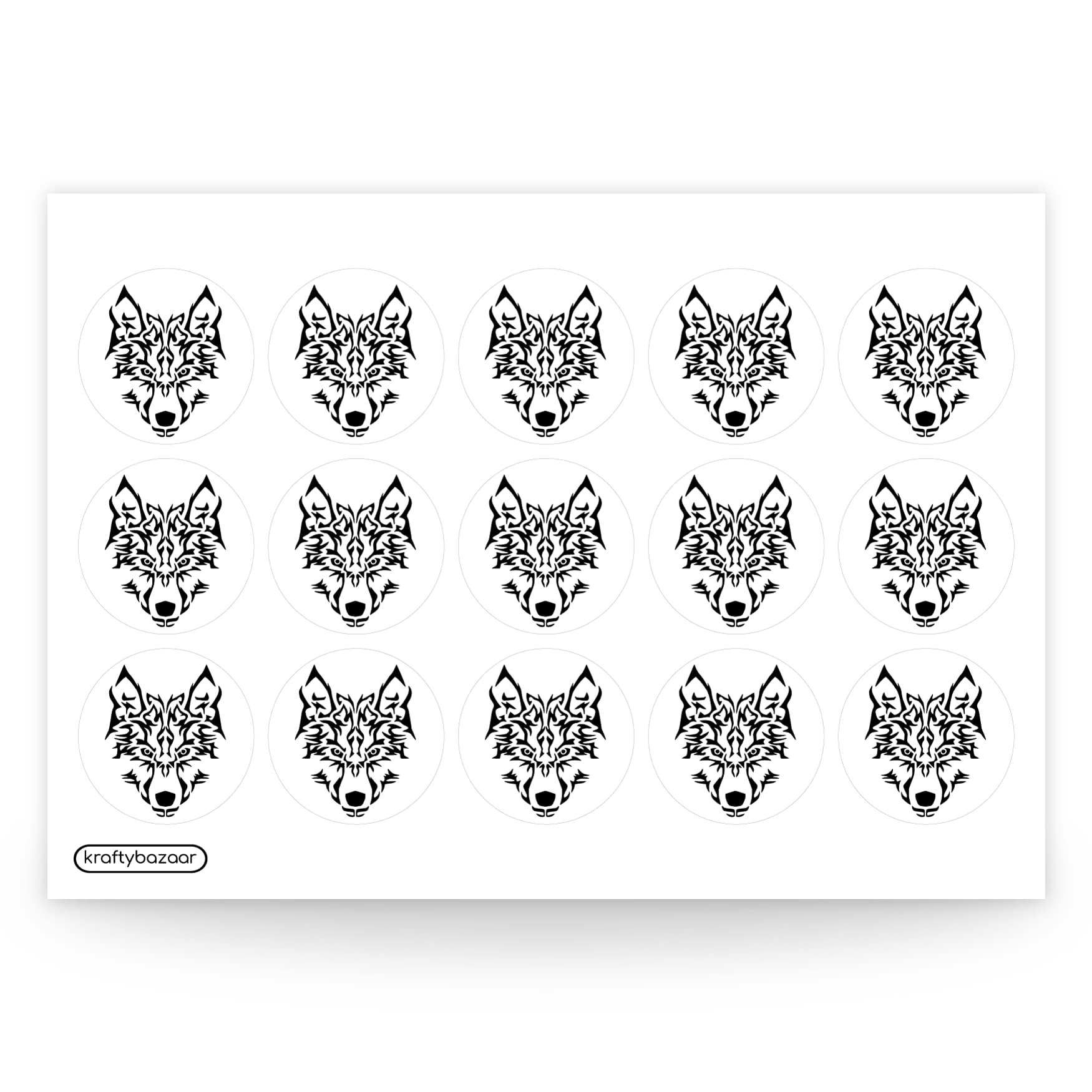 Pack of 180 Wolf Tribal Animals Paper Labels, 37mm Self-Adhesive Stickers, Multipack Stationery Craft Decor Labels