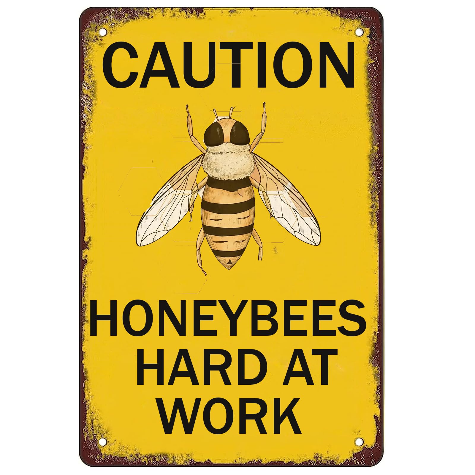 Biopracess Caution Honeybees Hard At Work Bee Garden Decor Honey Bee Metal Signs Metal Sign Retro Vintage Tin Sign Metal Poster Wall Art Decor 8x12 Inches
