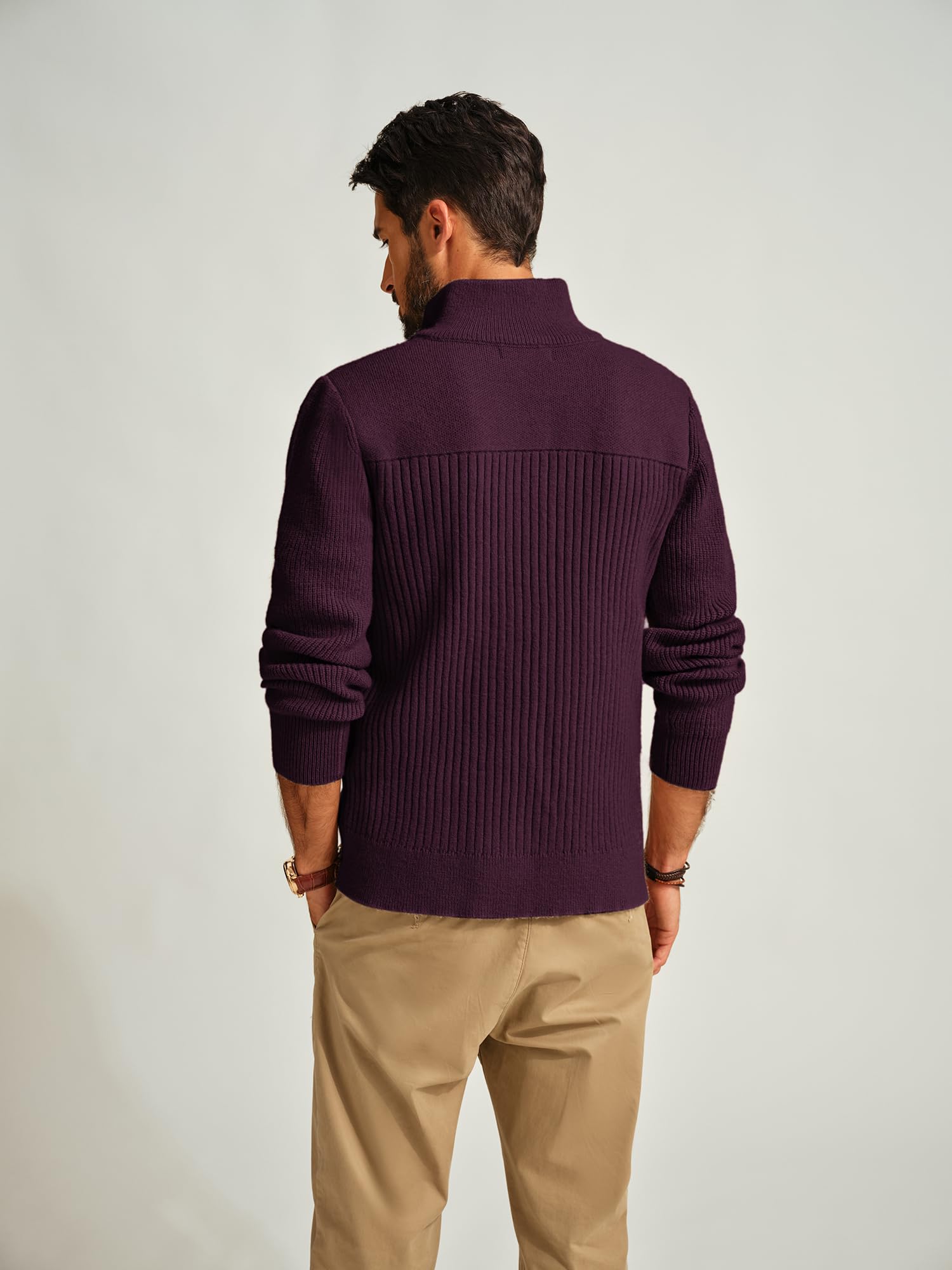 PJ PAUL JONES Cardigan da uomo con cerniera completa, colletto alla coreana, vestibilità regolare, maglioni lavorati a maglia