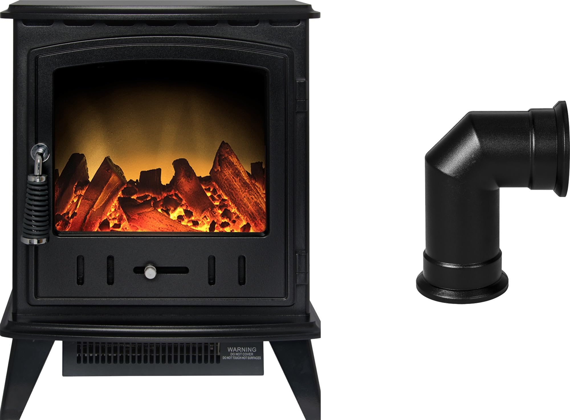 Adam Aviemore Electric Stove in Black with Angled Stove Pipe