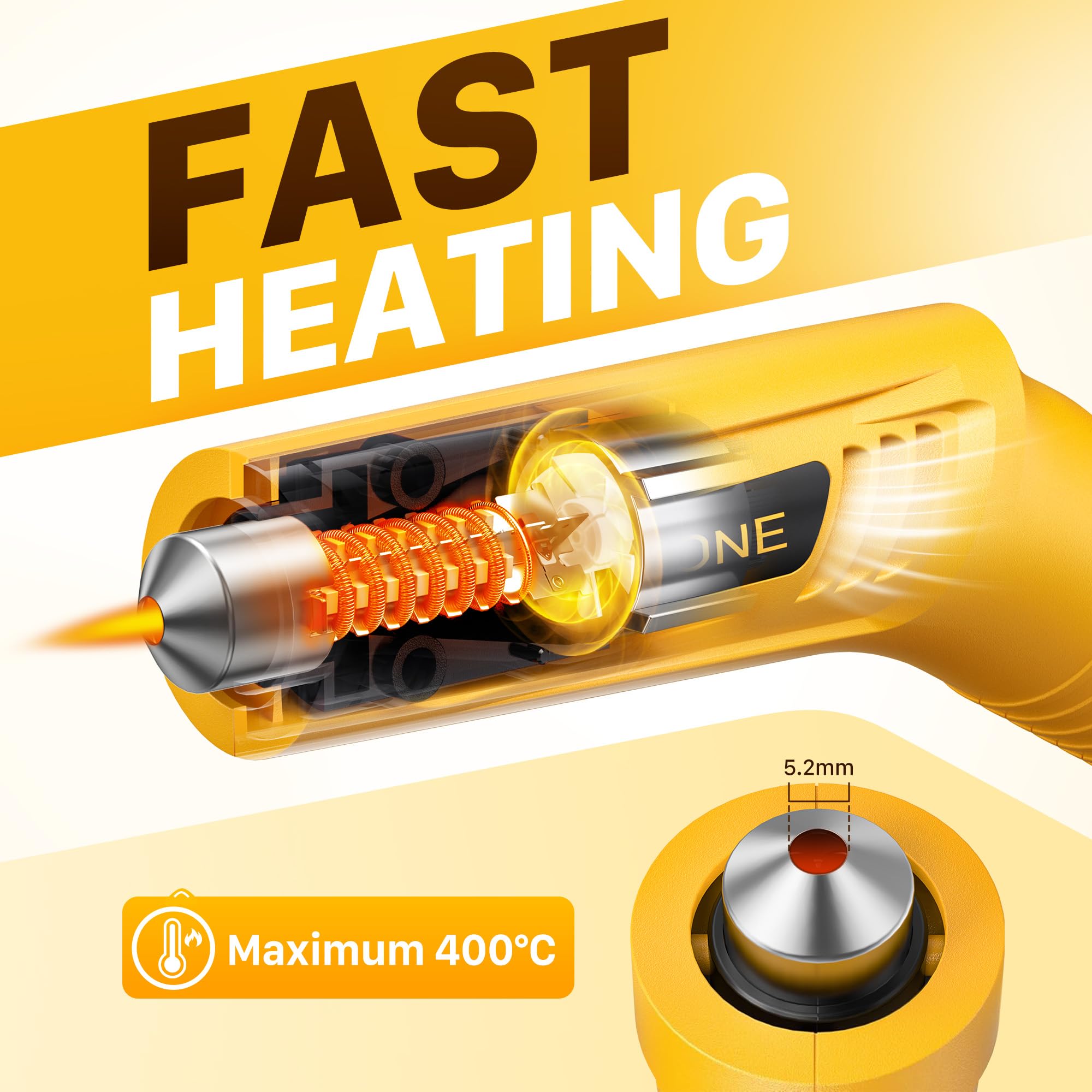 SEEKONE Mini Décapeur Thermique Sans Fil 3,6 V Lithium Pistolet à Air Chaud avec 4 Températures jusqu'à 400 °C et Fonction Mémoire, Charge USB