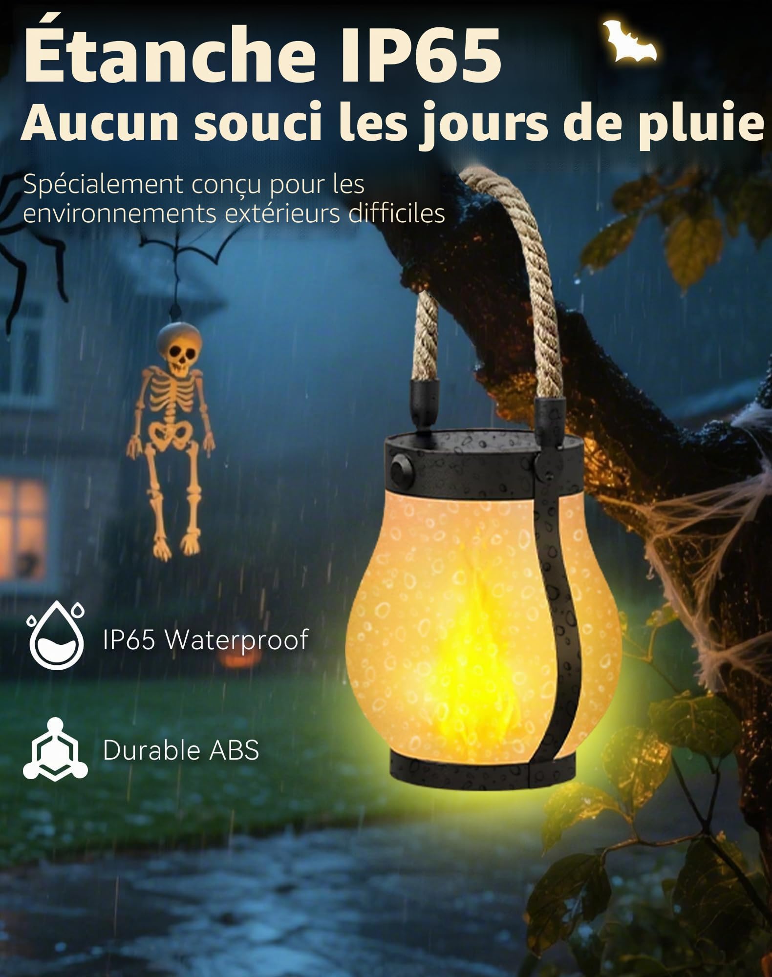Solar Lantern Lights Outdoor - 4pcs Flicking Flame LED, Lanternes suspendues imperméables pour patio, jardin, camping 3pcs
