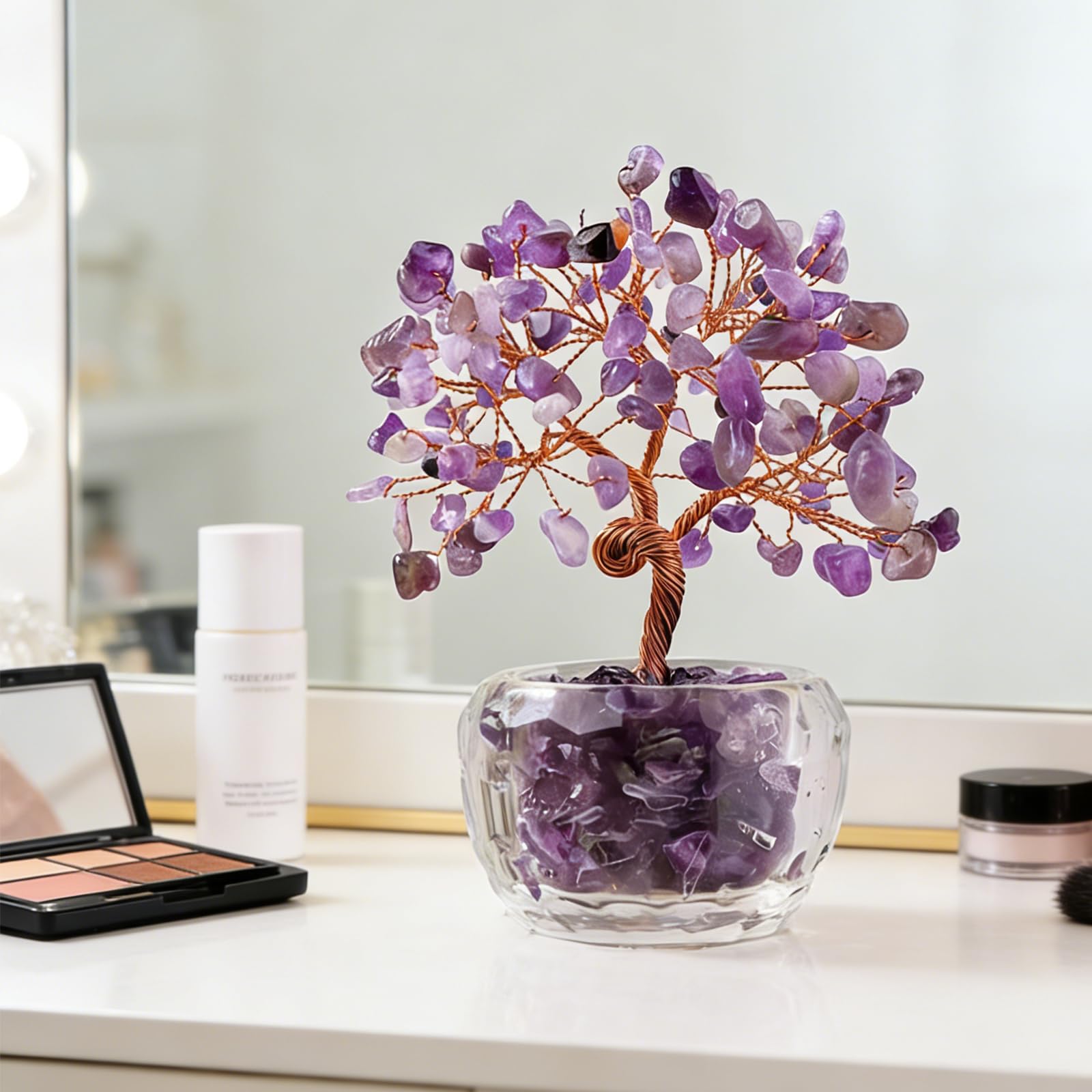 Árbol de la Vida de Amatista - Árbol del Dinero de Piedra Natural, Decoración Feng Shui para Casa Oficina, Regalo Espiritual