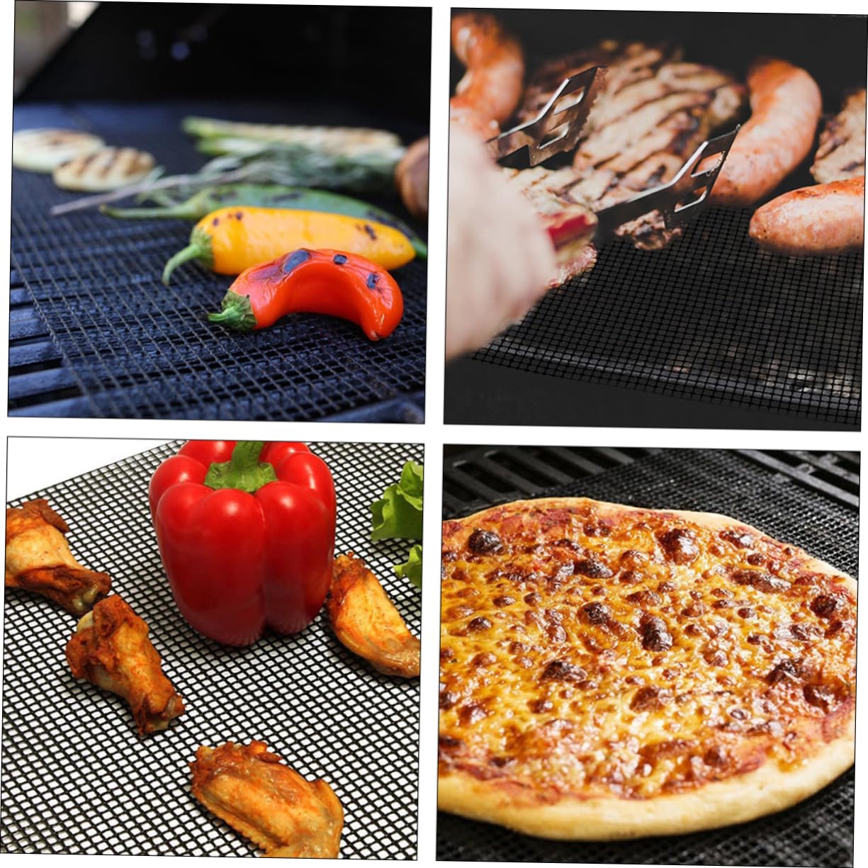 Holibanna 2Pcs Non Stick Grill Mesh Mat Grilling Accessory for Vegetables Fish Steak and More for Outdoor Cooking and Barbecue