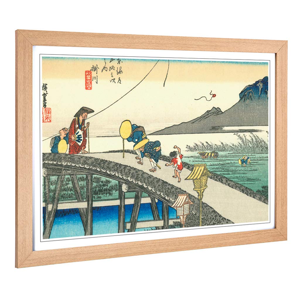 Big Box Art Framed Print of Hiroshige Japanese Oriental Tokaido Design | Wall Art Picture | Home Decor for Kitchen, Living Room, Bedroom, Hallway, Oak, A2 / 24.5x18 Inch / 62x45cm