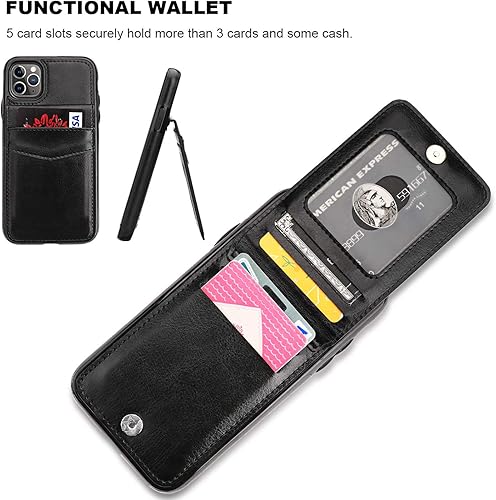 Miniatura 4 de KIHUWEY Funda compatible con iPhone 11 Pro con soporte para tarjeta de crédito, cierre magnético de cuero de alta calidad, función atril, funda