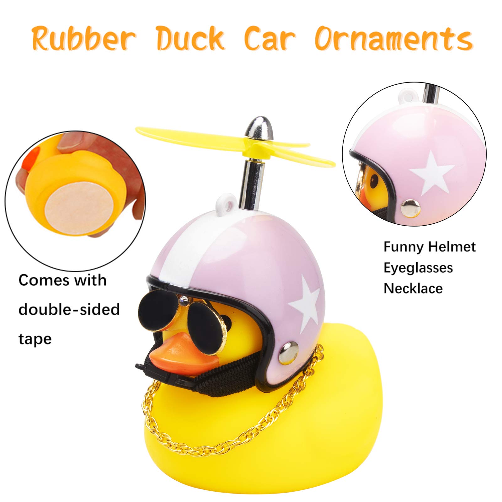 wonuu Car Duck, Rubber Duck Car Decorations, Dashboard 2Pack Small Duck Ornaments with Propellers Glasses Gold Chain