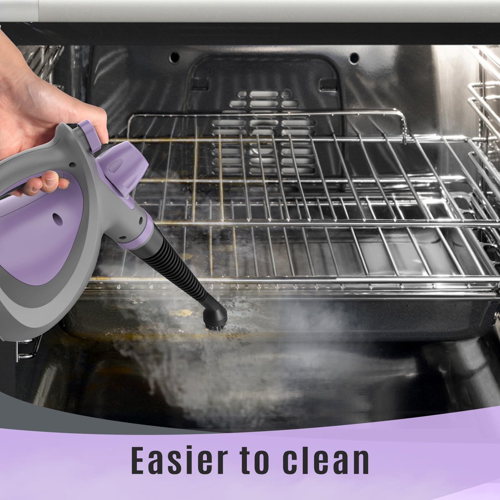 Pressurized Handheld Multi-Surface Natural Steam Cleaner with 12 pcs Accessories, Multi-Purpose Steamer for Home Use, Steamer for Cleaning Floor, Upholstery, Grout and Car () (Grey): Purple