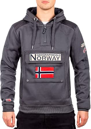 Geographical Norway GYMCLASS - Felpa con cappuccio e tasca a marsupio da uomo, con logo della marca e maniche lunghe, bianco, S