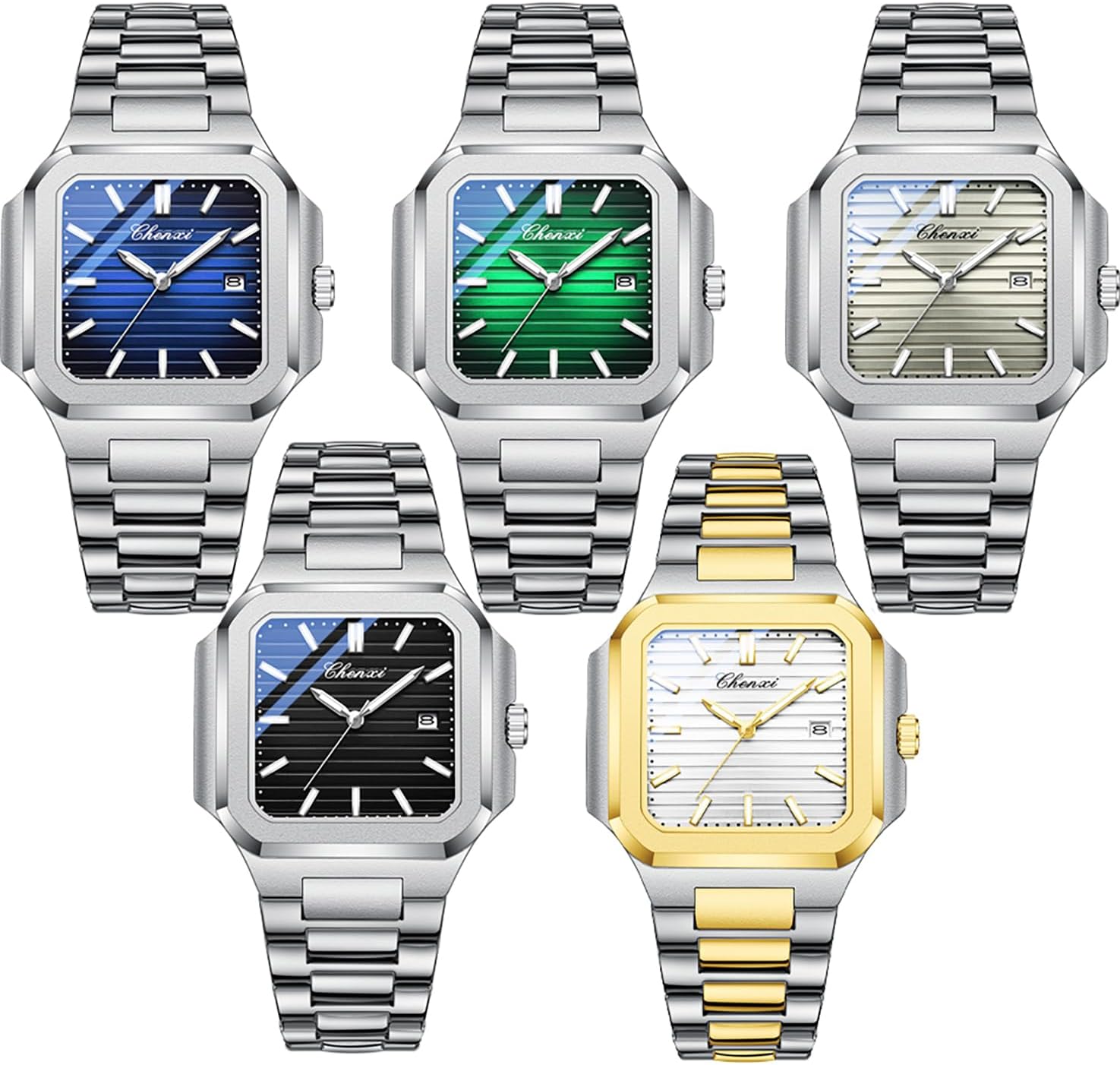 BESTKANG Men's Classic Square Watch - Silver Stainless Steel Analog Quartz Dress Watch with Luminous Hands, Date Calendar, 30M Water Resistant for Business Casual - Image 7