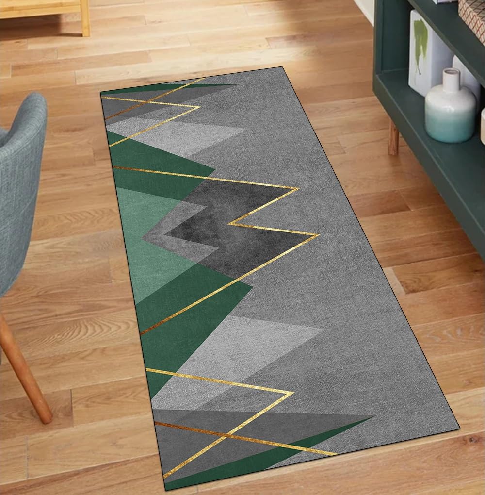 Tapis de couloir pour cuisine et entrées au design patchwork vert